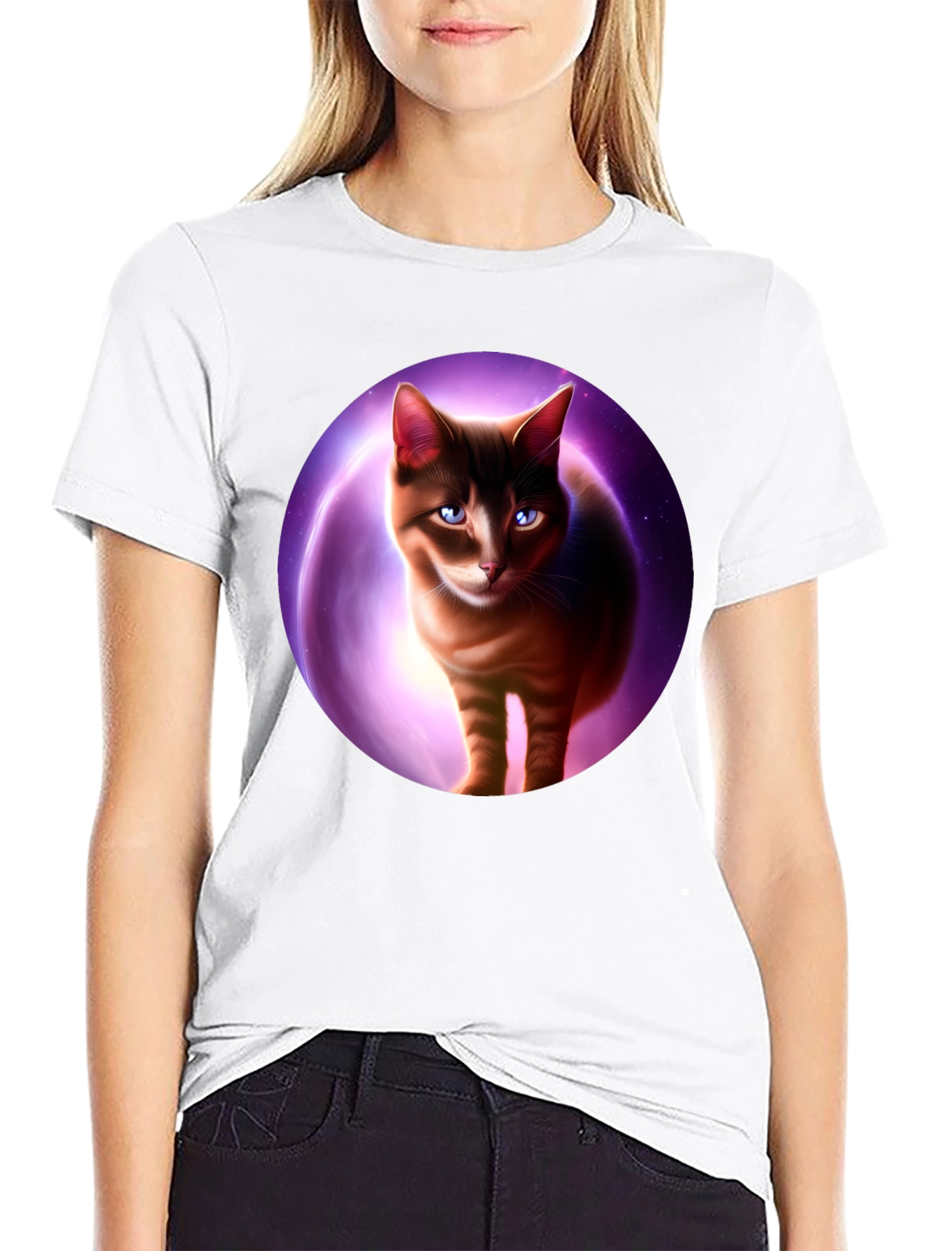 Cosmic Cat Graphic Tee - Black T-Shirt