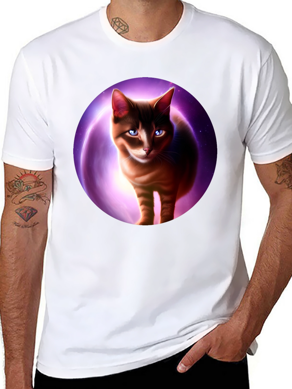 Cosmic Cat Graphic Tee - Black T-Shirt