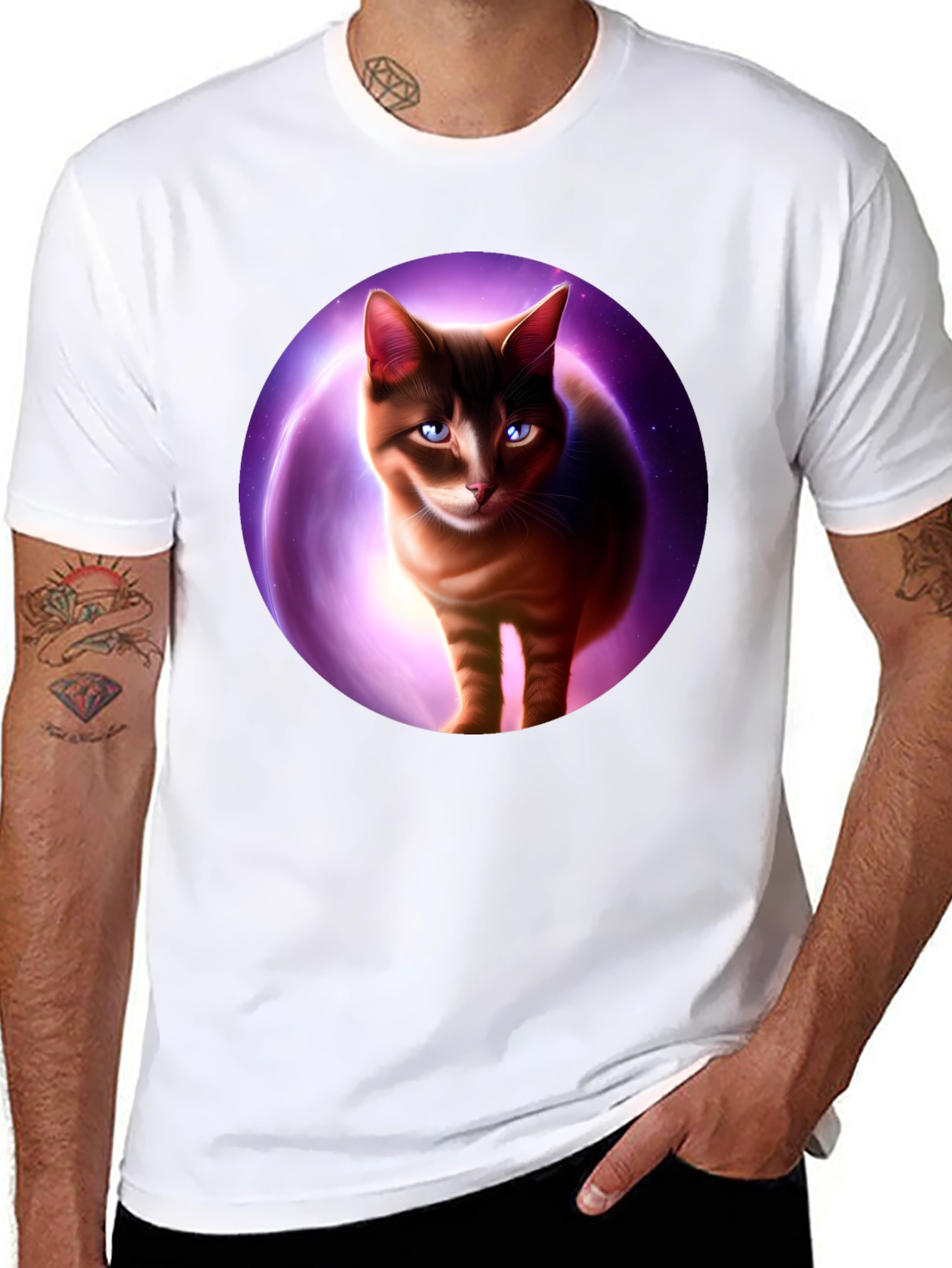 Cosmic Cat Graphic Tee - Black T-Shirt