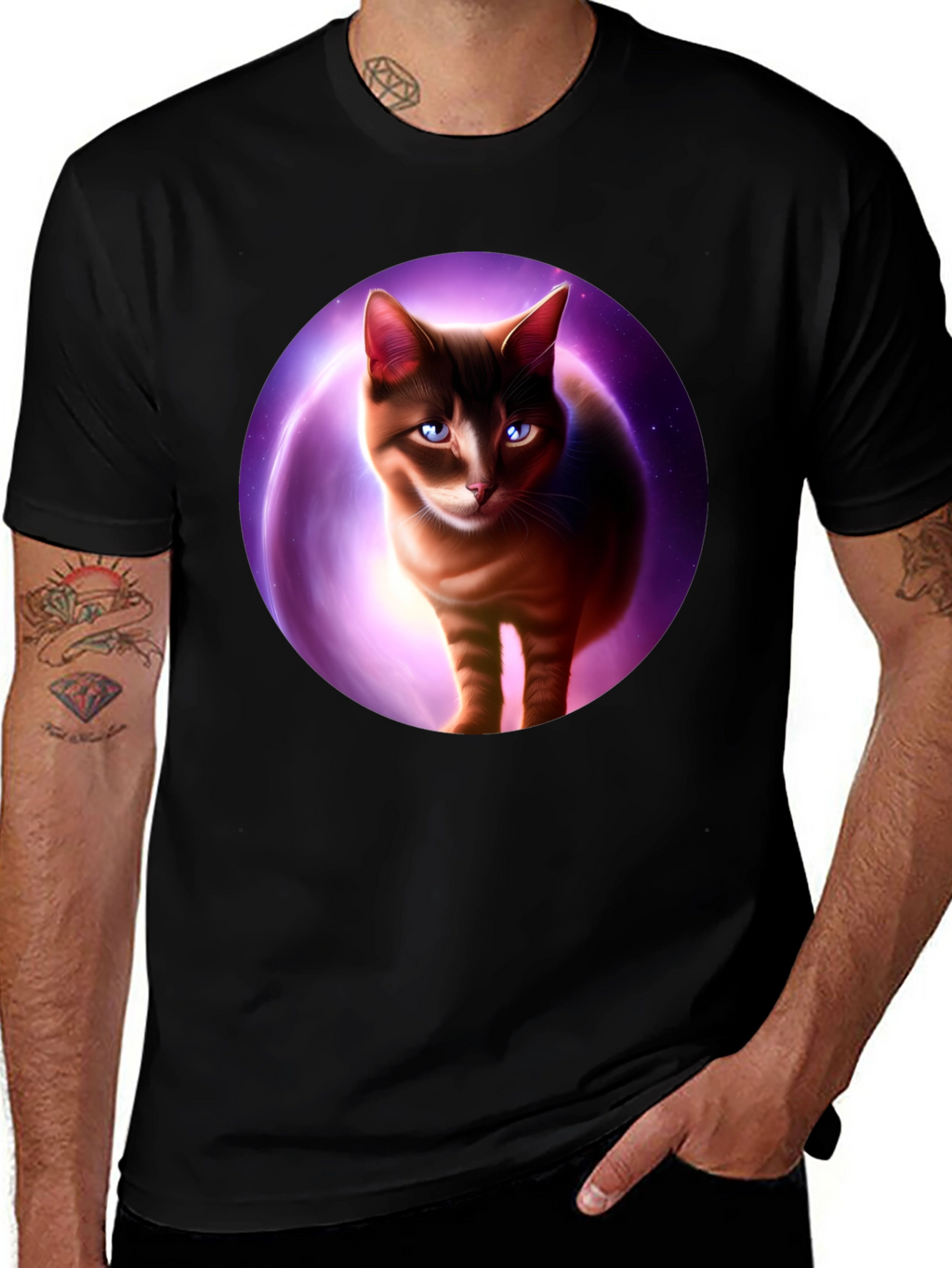 Cosmic Cat Graphic Tee - Black T-Shirt