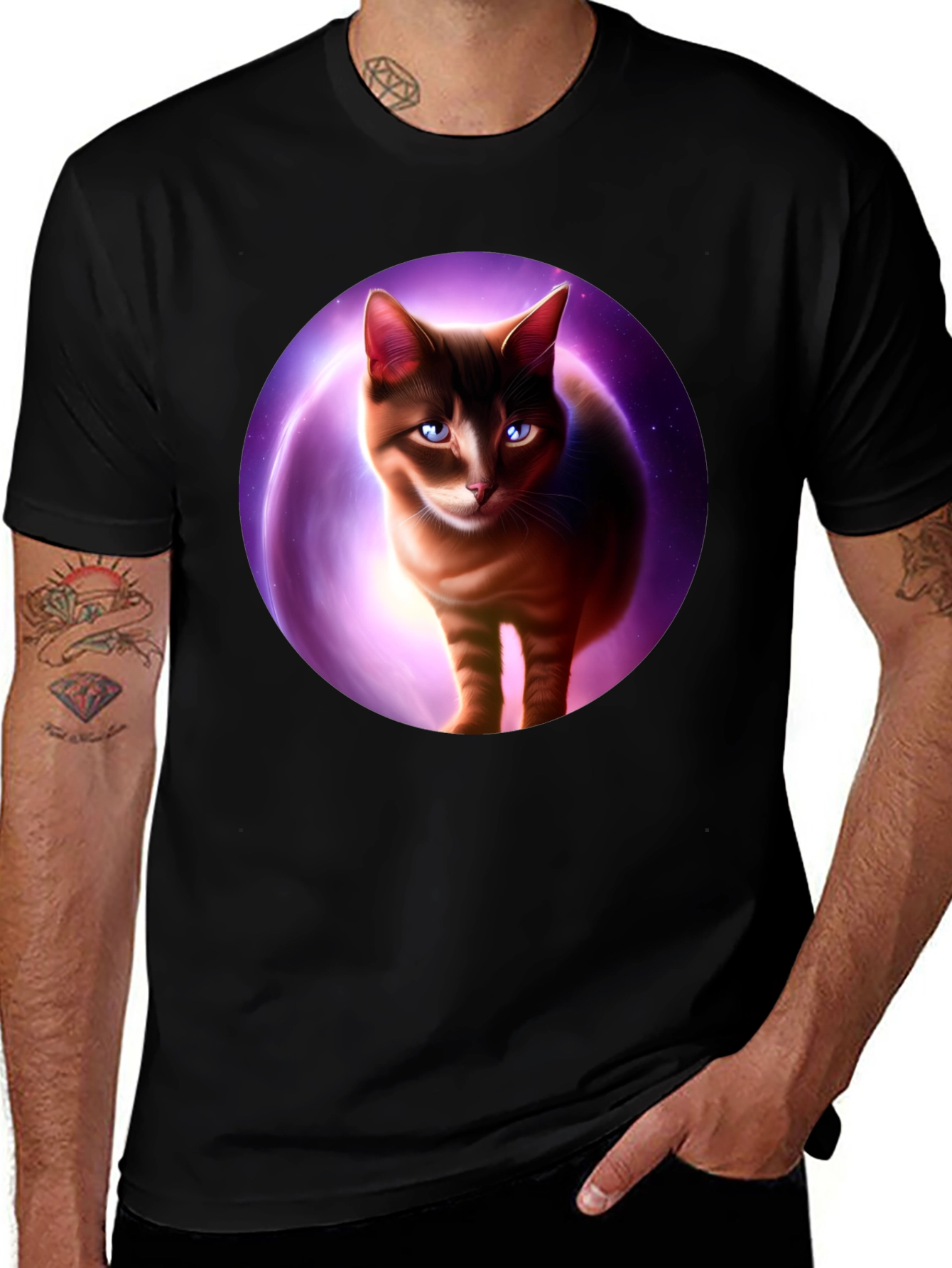 Cosmic Cat Graphic Tee - Black T-Shirt