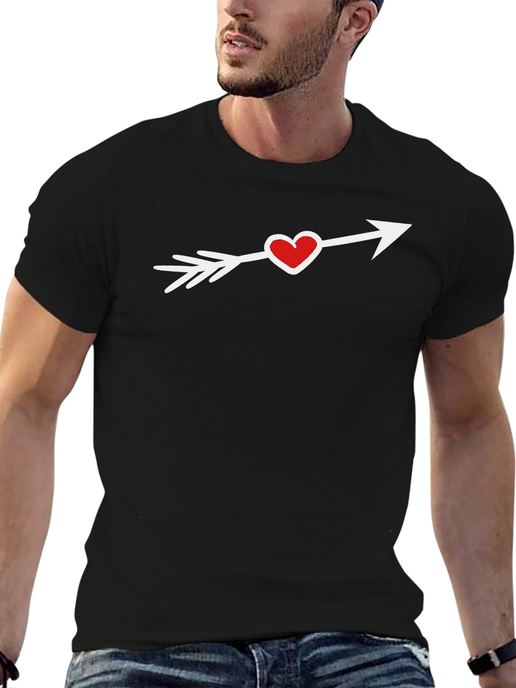 Heart Arrow Graphic Tee - Black Cotton T-Shirt