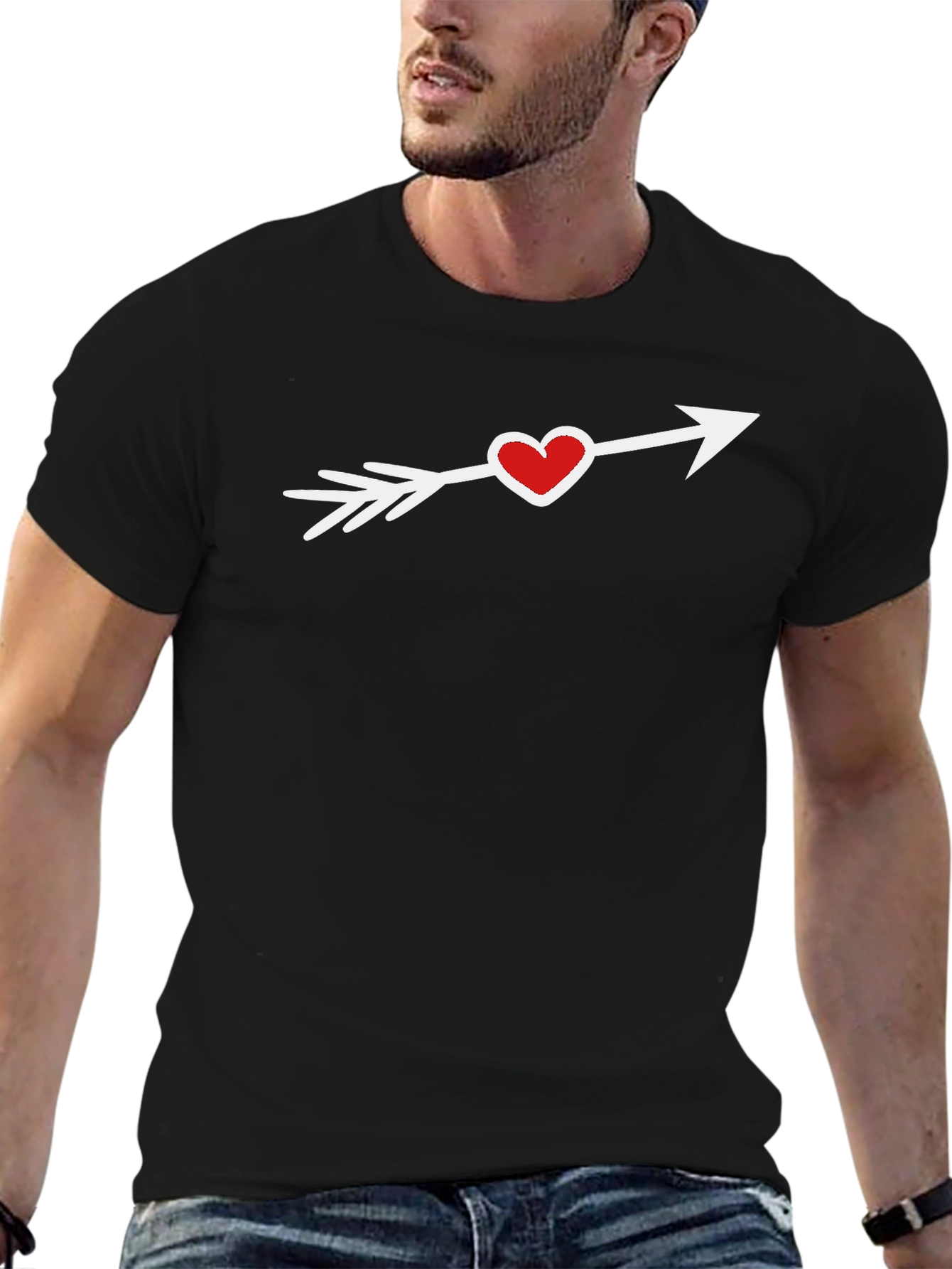 Heart Arrow Graphic Tee - Black Cotton T-Shirt