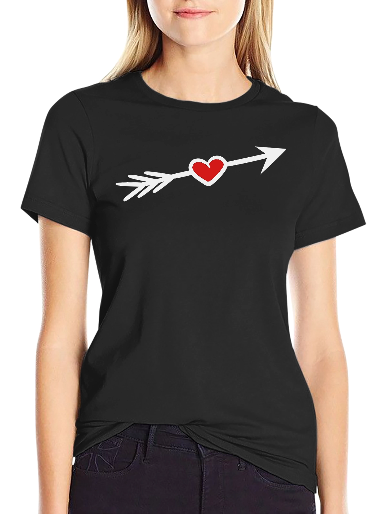 Heart Arrow Graphic Tee - Black Cotton T-Shirt