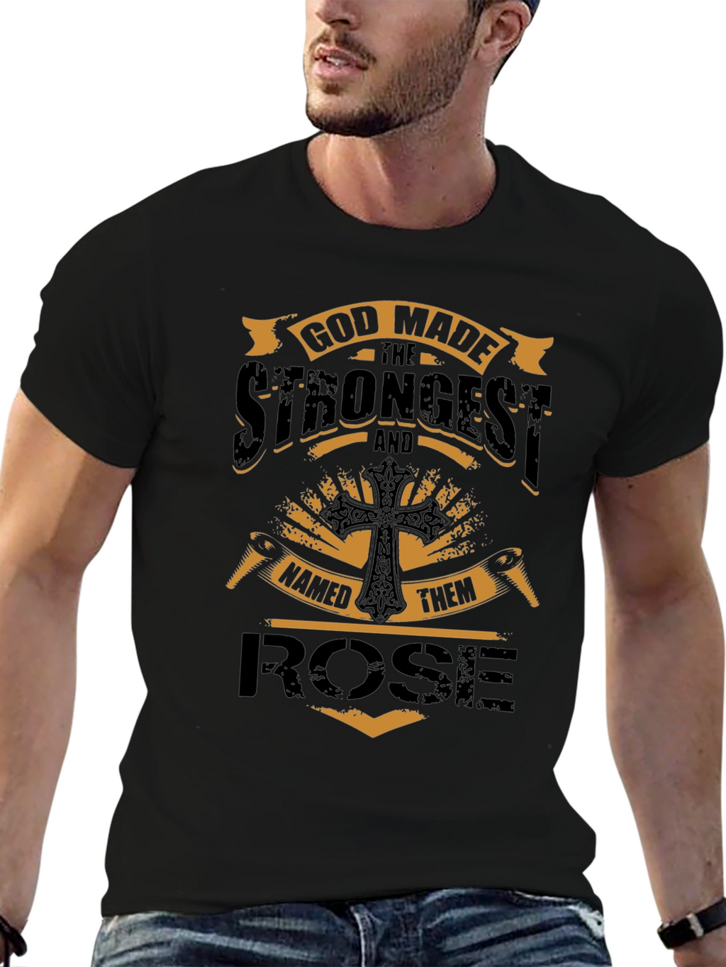 God Made the Strongest Rose Black T-Shirt