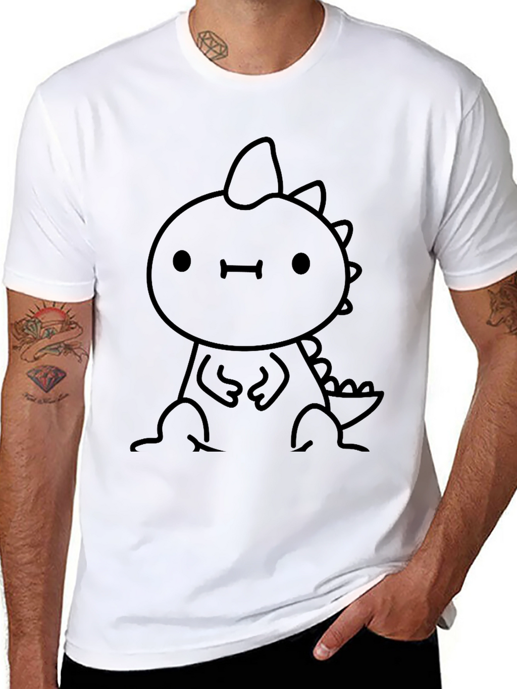 Cute Dino Graphic Black Tee - Stylish & Fun