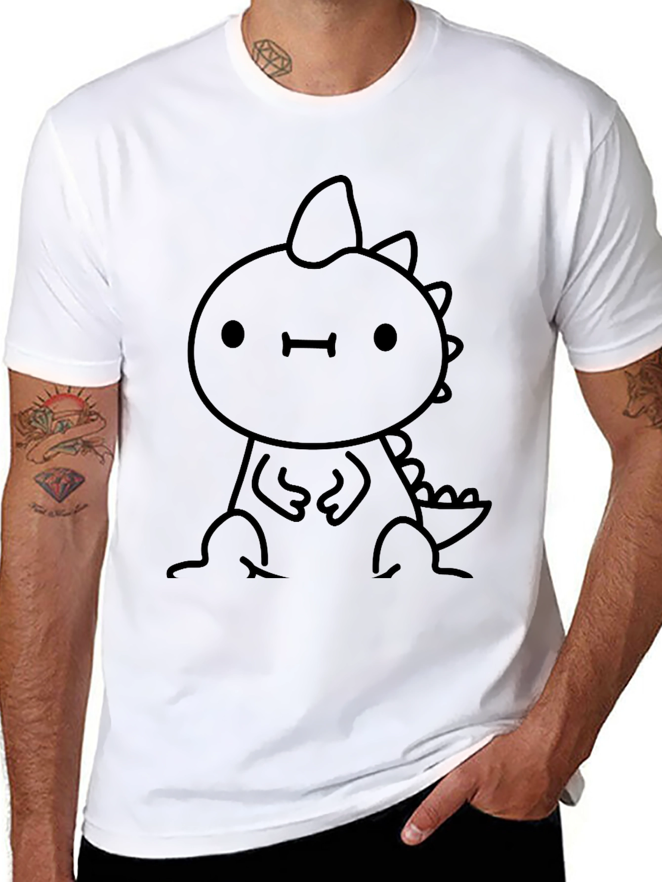 Cute Dino Graphic Black Tee - Stylish & Fun