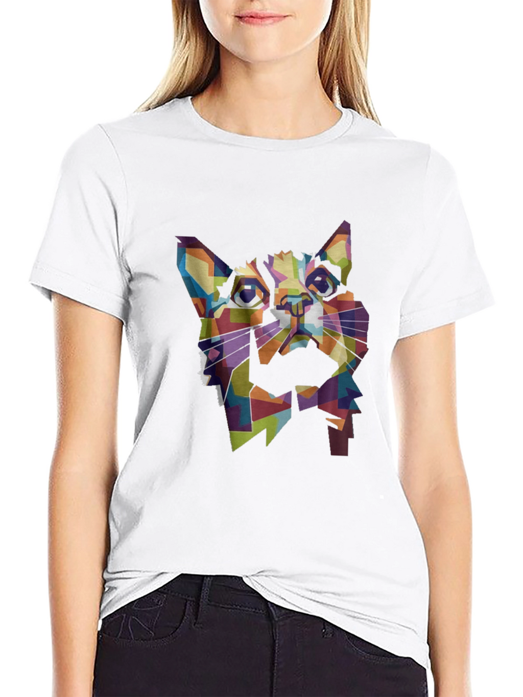 Geometric Cat T-Shirt - Modern Art Tee