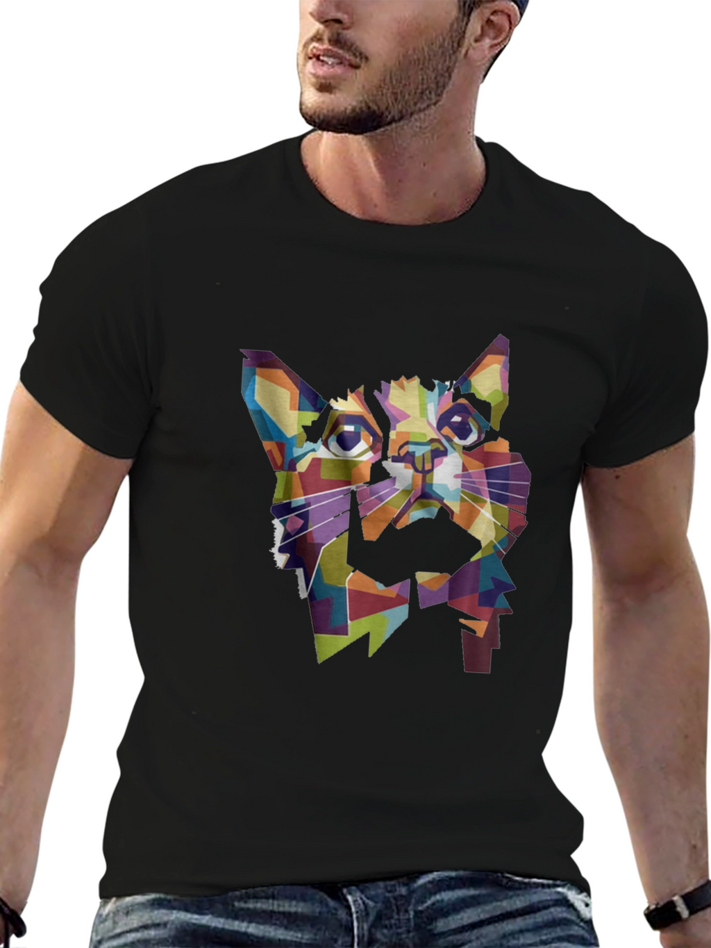 Geometric Cat T-Shirt - Modern Art Tee