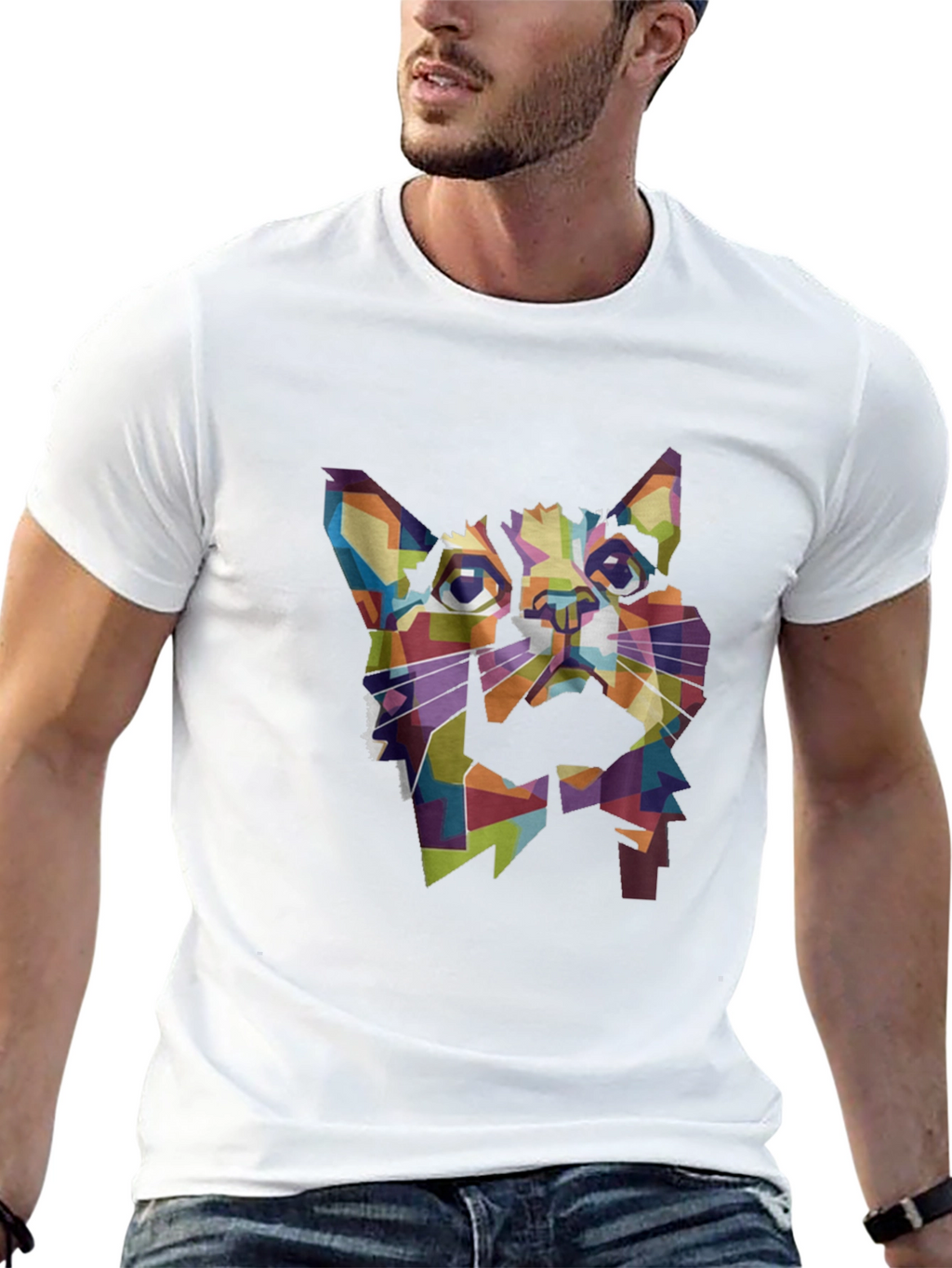 Geometric Cat T-Shirt - Modern Art Tee
