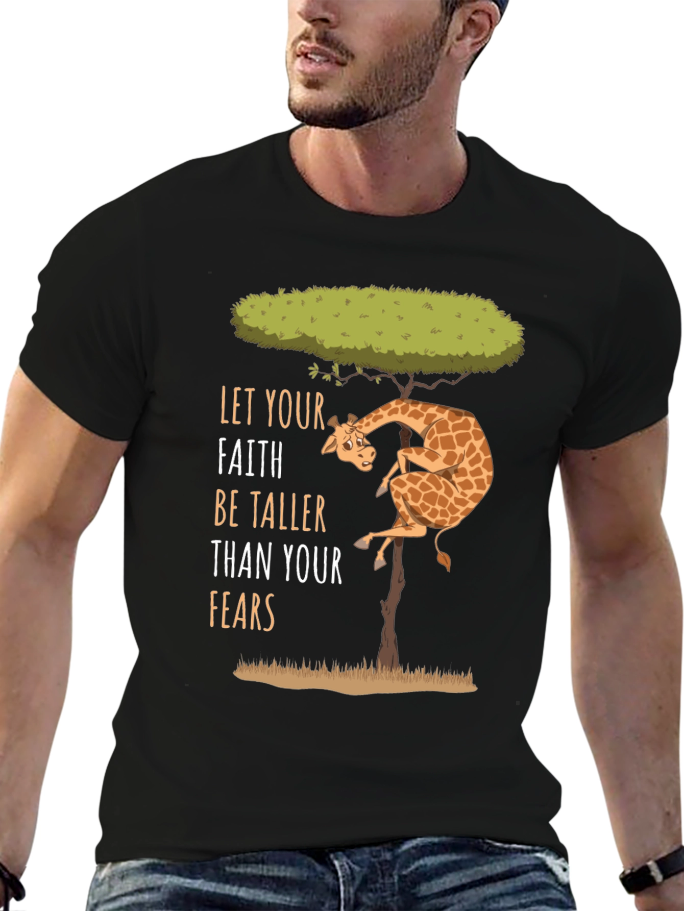 Faith Over Fears Giraffe Graphic Tee - Positive Vibes