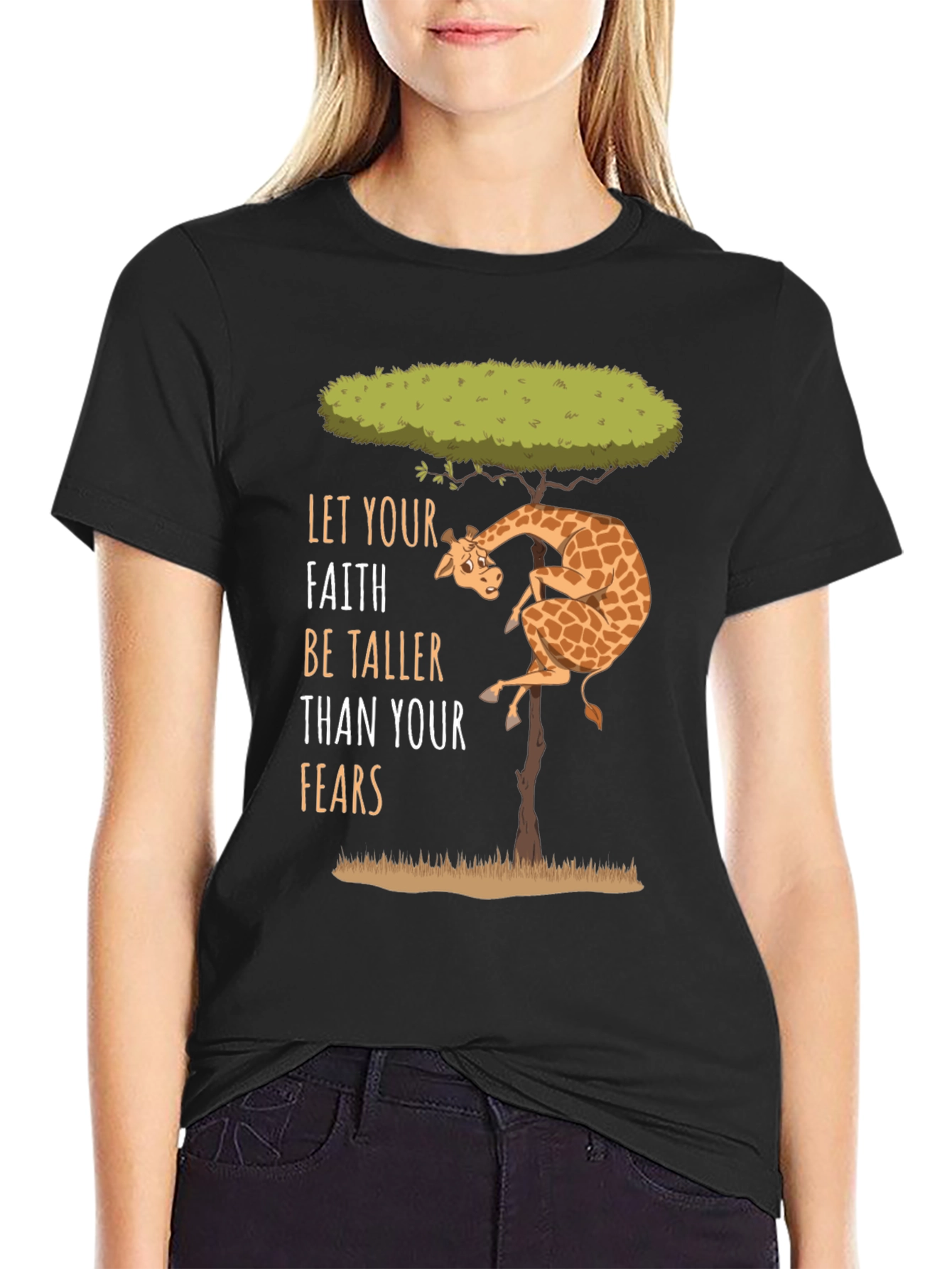 Faith Over Fears Giraffe Graphic Tee - Positive Vibes