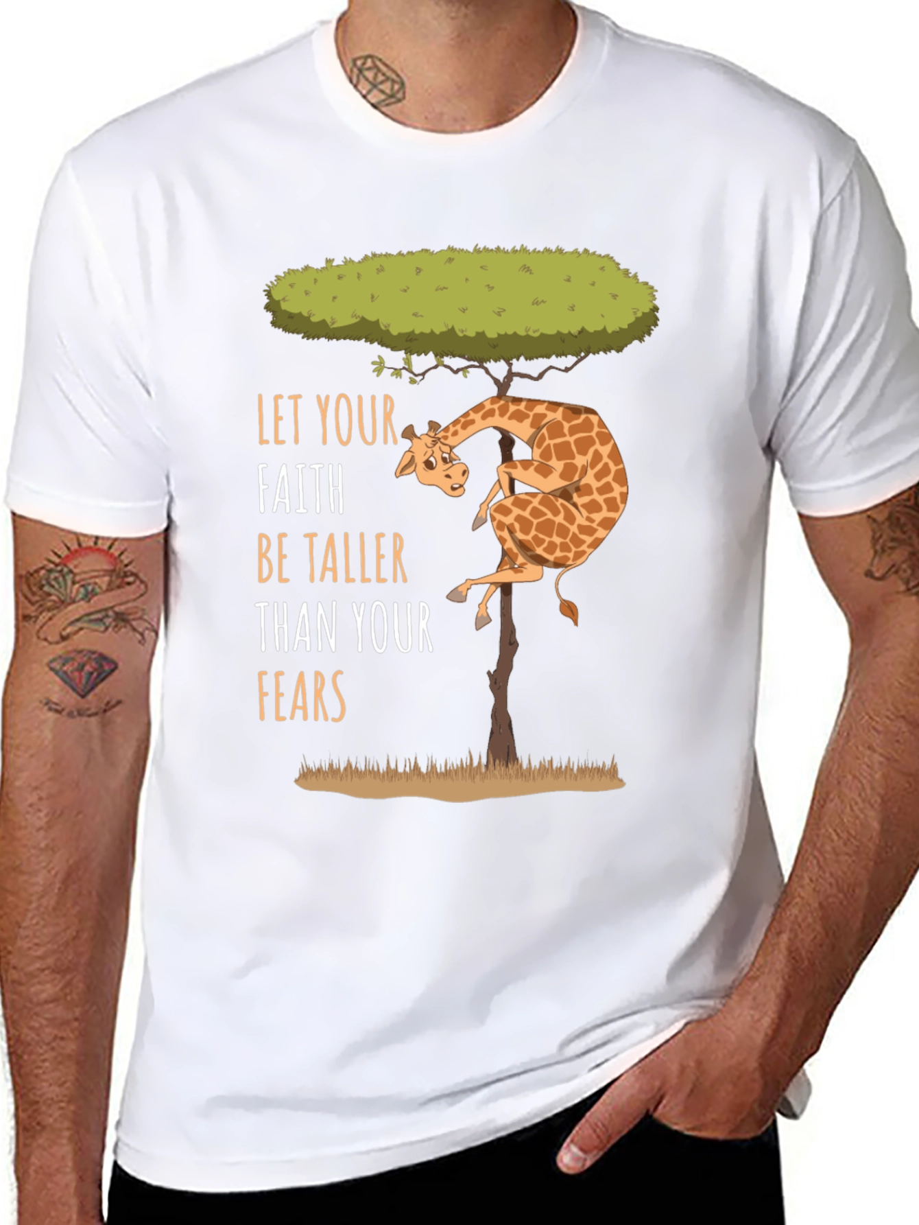 Faith Over Fears Giraffe Graphic Tee - Positive Vibes