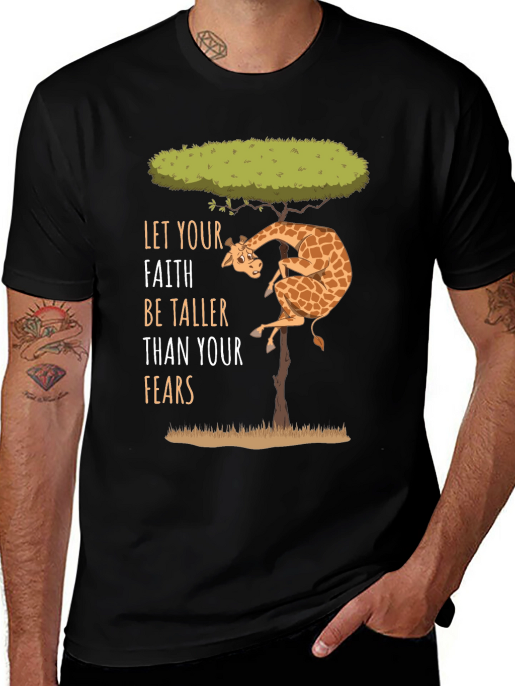 Faith Over Fears Giraffe Graphic Tee - Positive Vibes