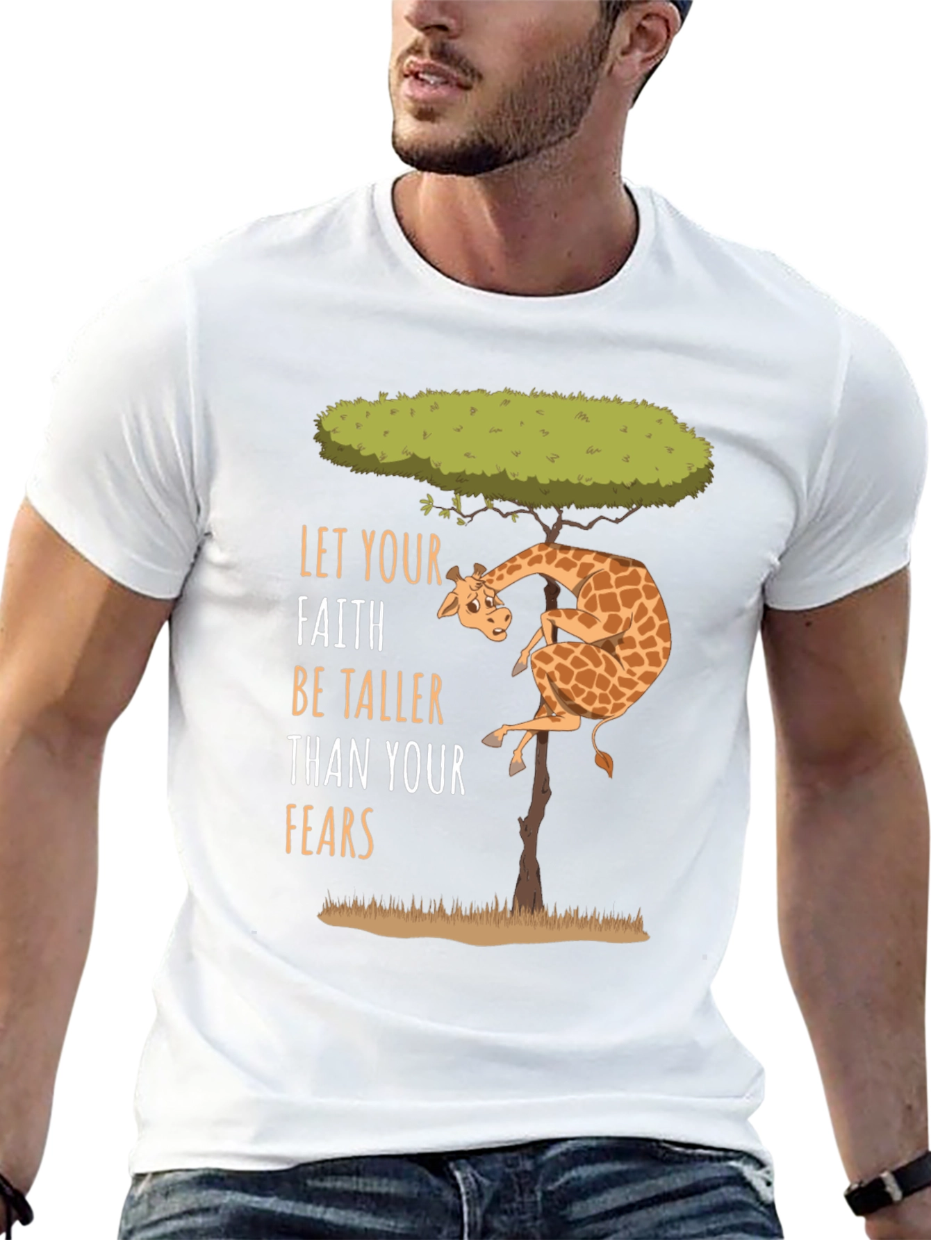 Faith Over Fears Giraffe Graphic Tee - Positive Vibes