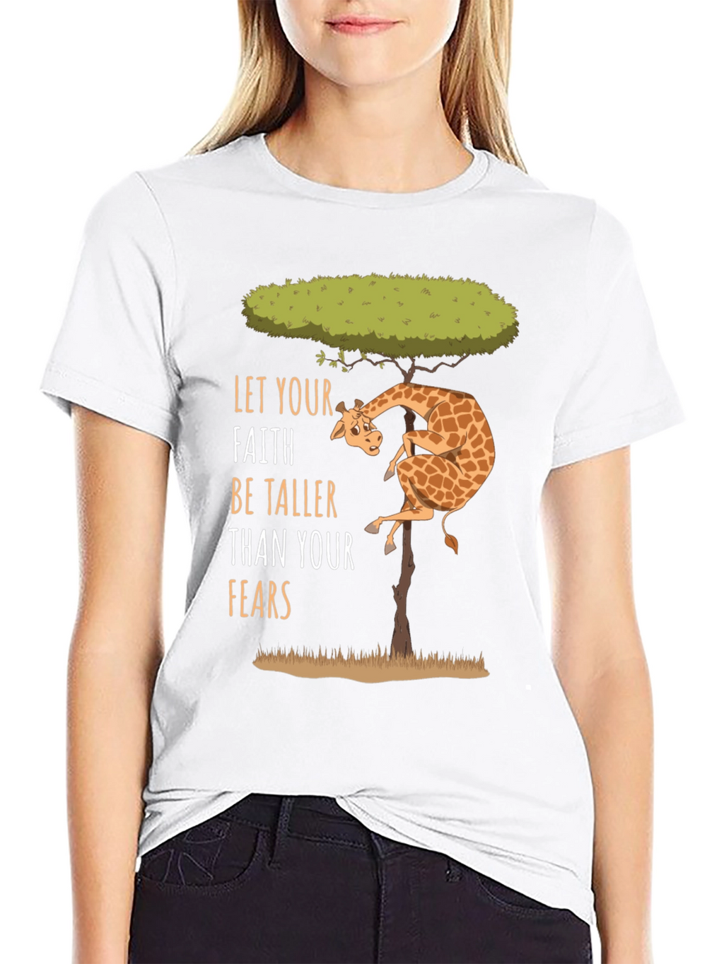Faith Over Fears Giraffe Graphic Tee - Positive Vibes