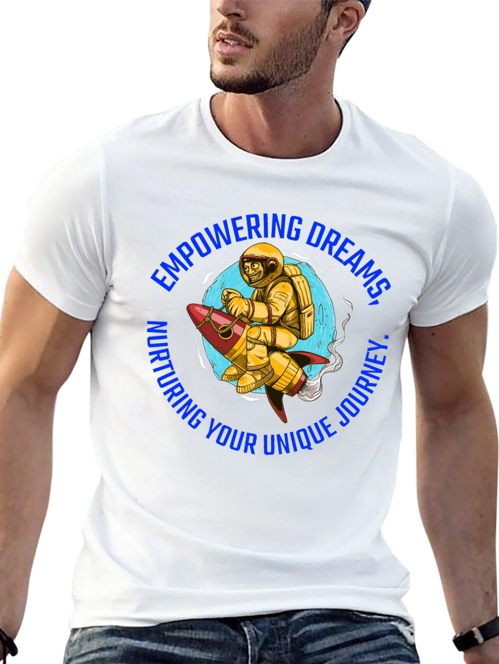 Empowering Dreams T-Shirt - Astronaut on Rocket