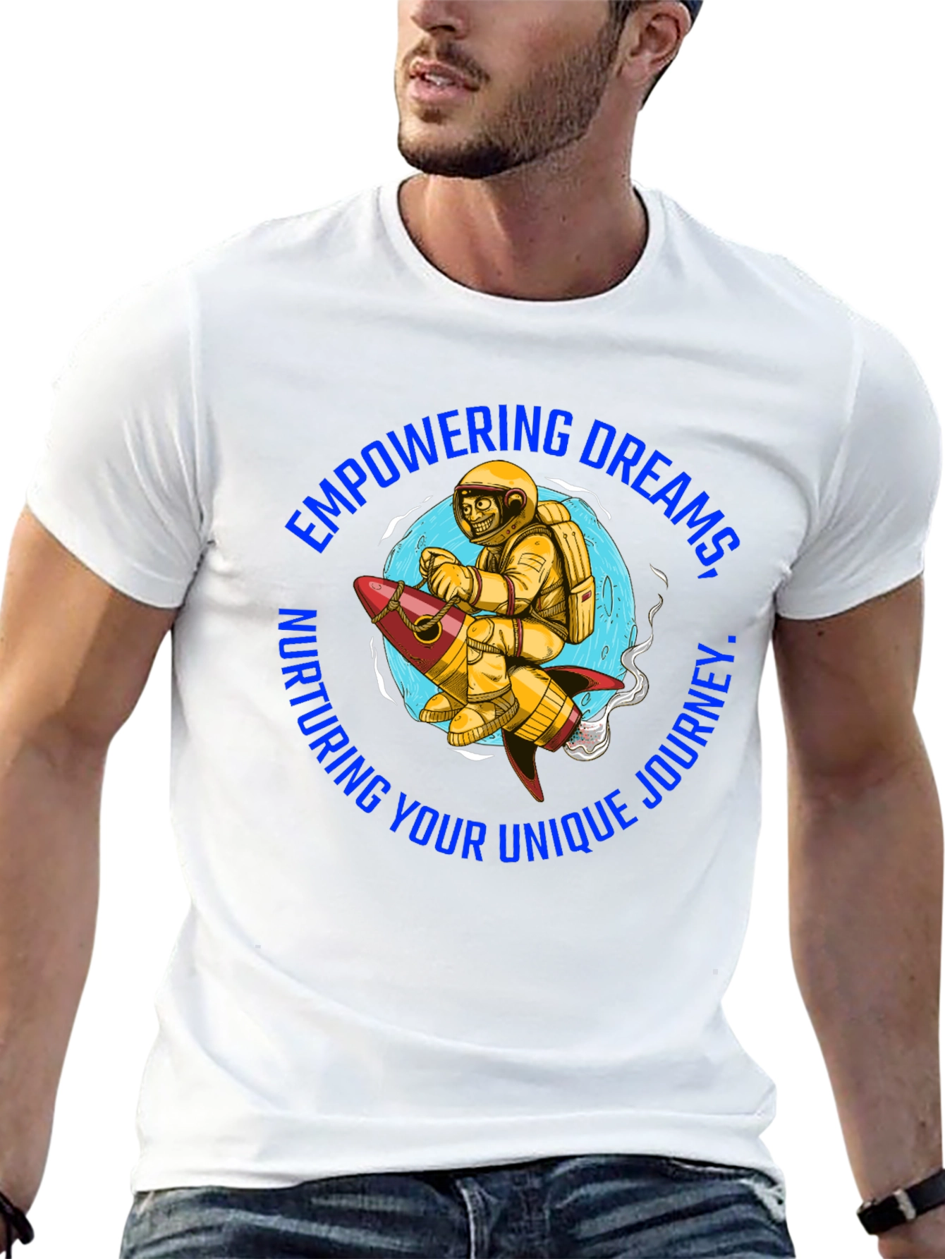 Empowering Dreams T-Shirt - Astronaut on Rocket