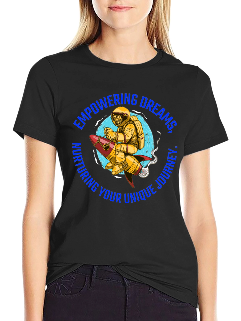 Empowering Dreams T-Shirt - Astronaut on Rocket