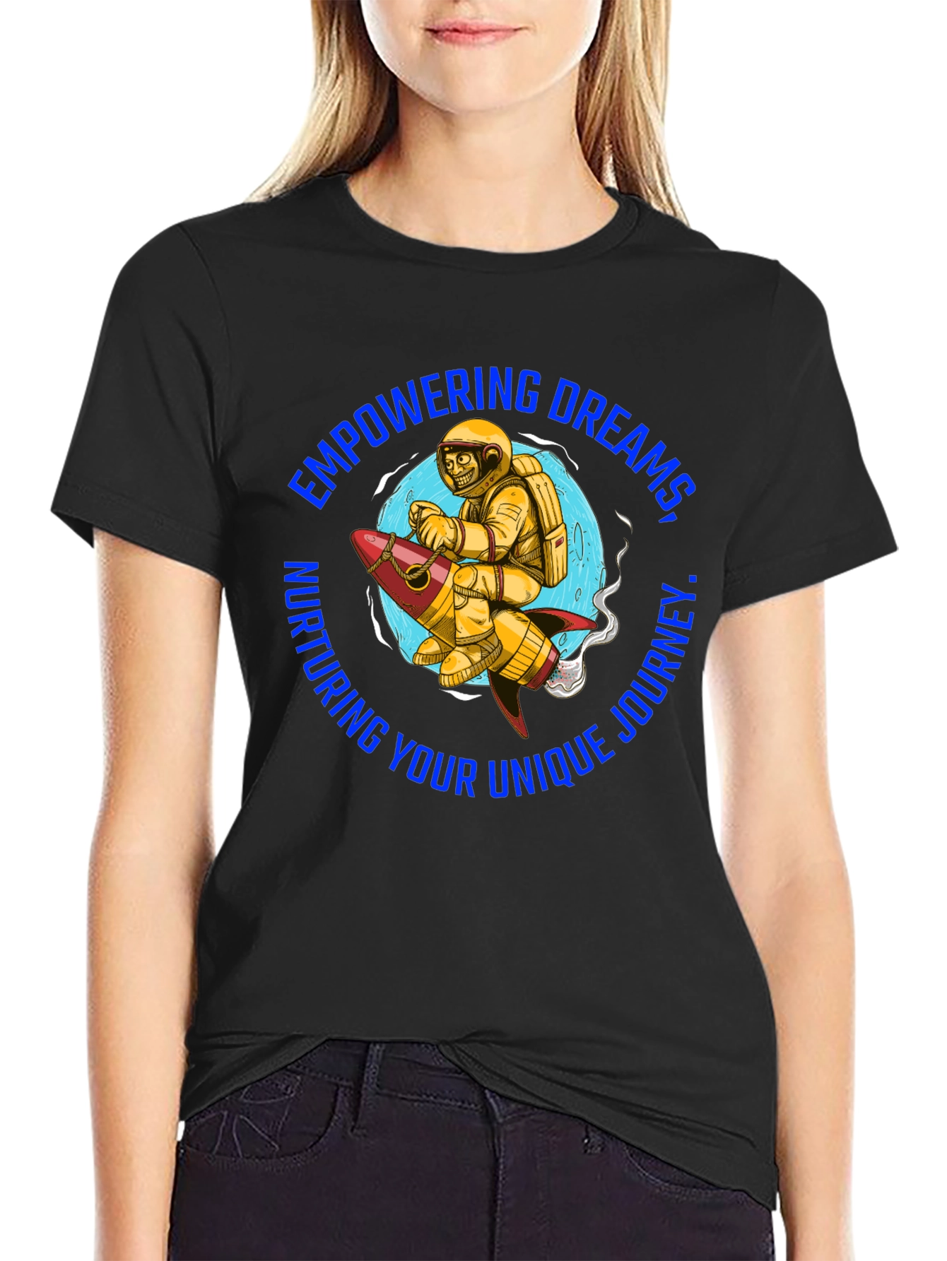 Empowering Dreams T-Shirt - Astronaut on Rocket