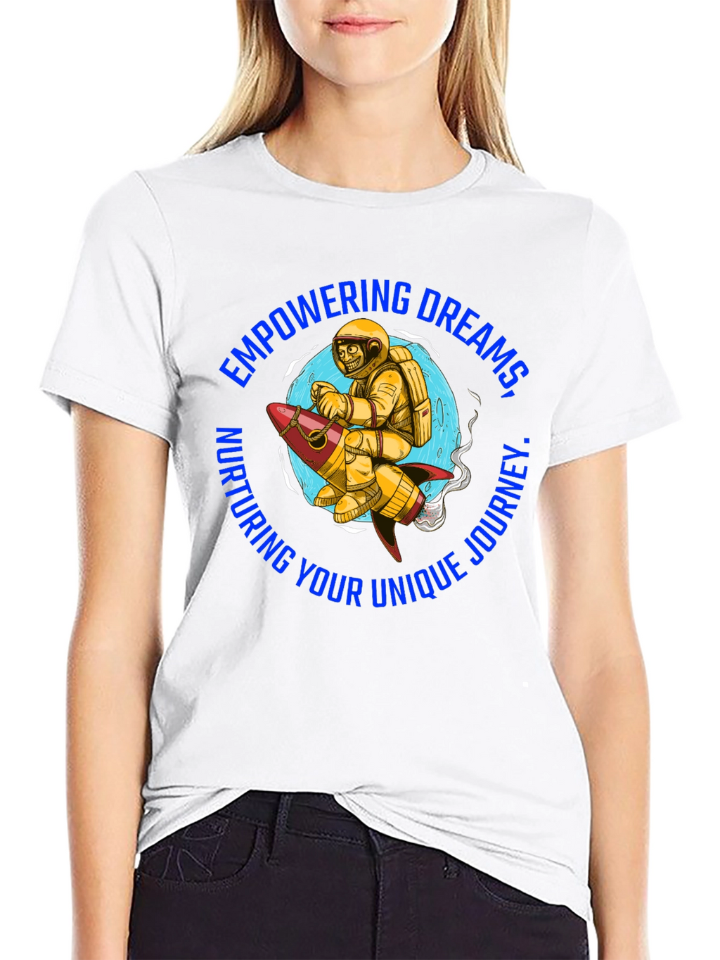 Empowering Dreams T-Shirt - Astronaut on Rocket