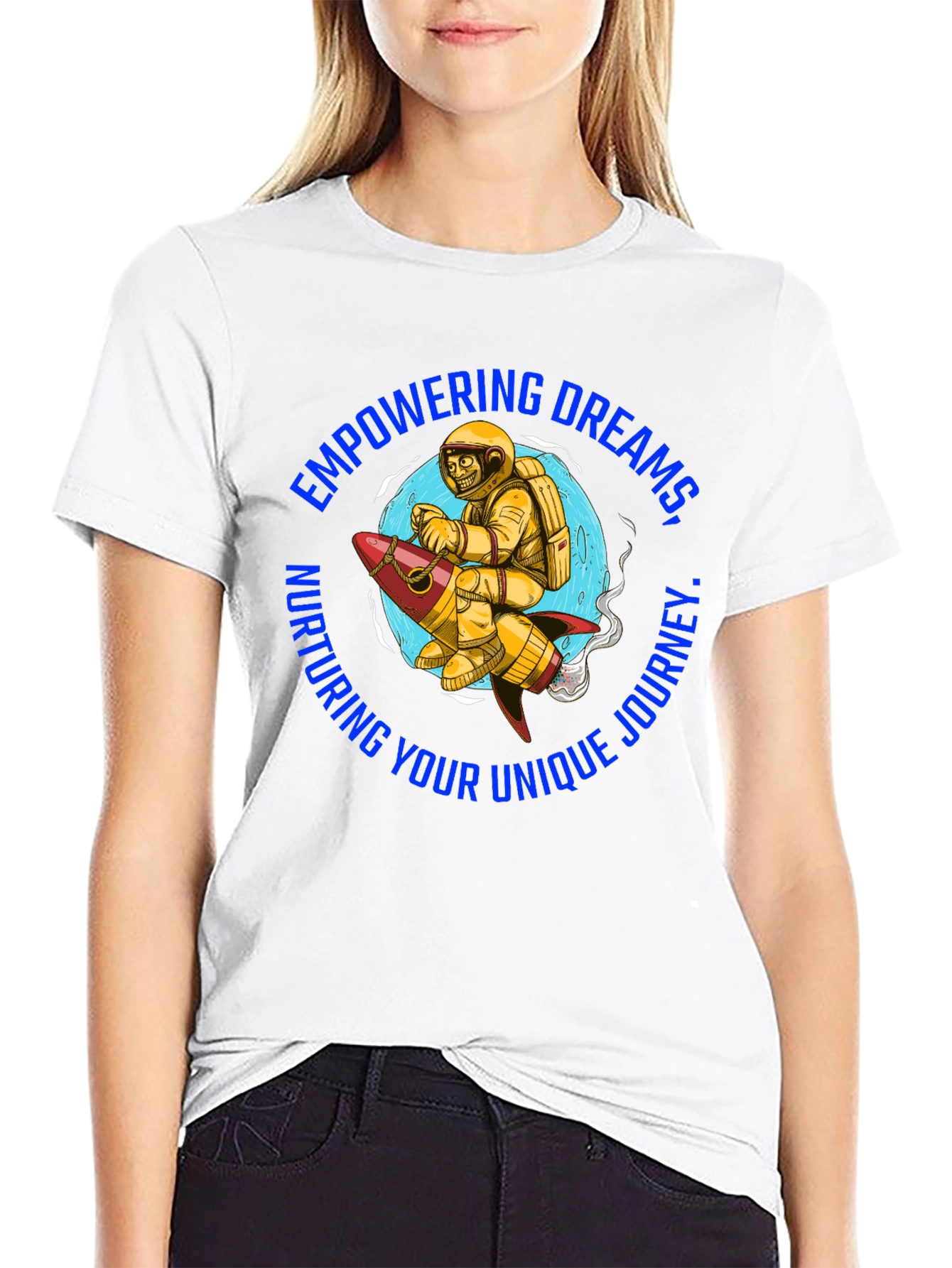Empowering Dreams T-Shirt - Astronaut on Rocket