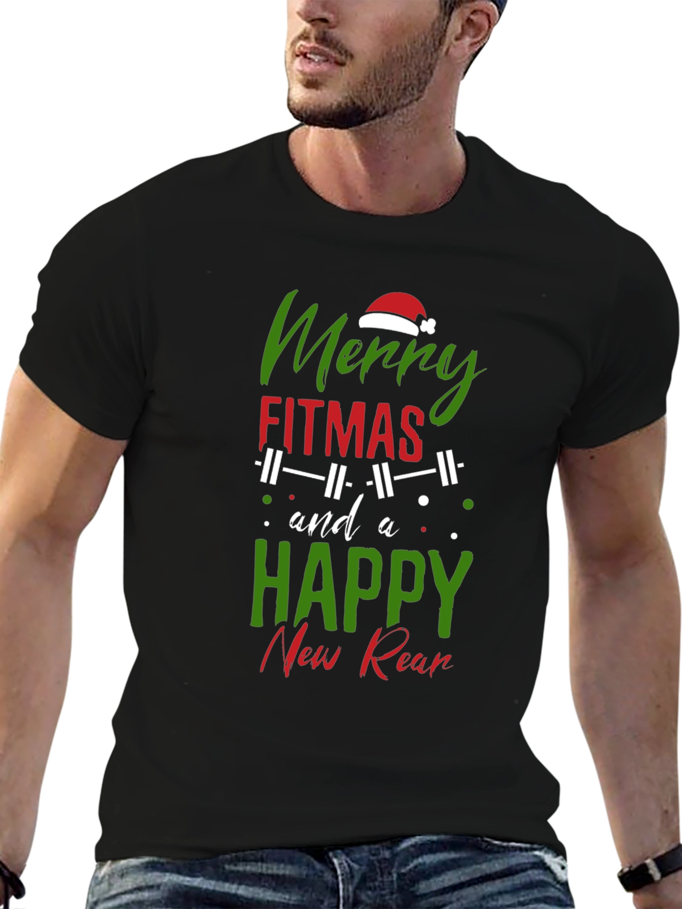 Merry Fitmas Black T-Shirt: Holiday Gym Apparel