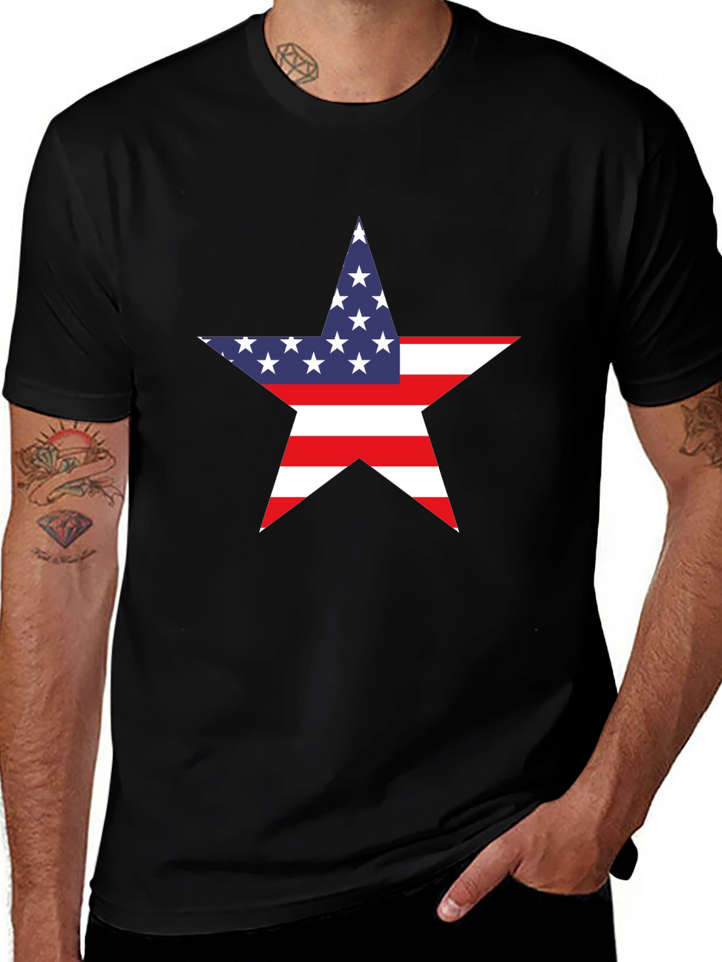 American Flag Star Graphic Tee - Black