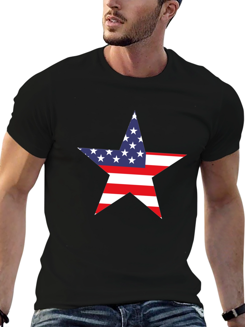 American Flag Star Graphic Tee - Black