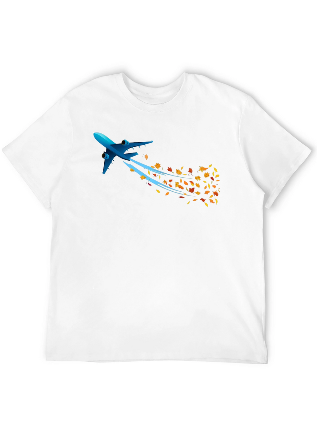 Airplane & Autumn Leaves Graphic Black T-Shirt