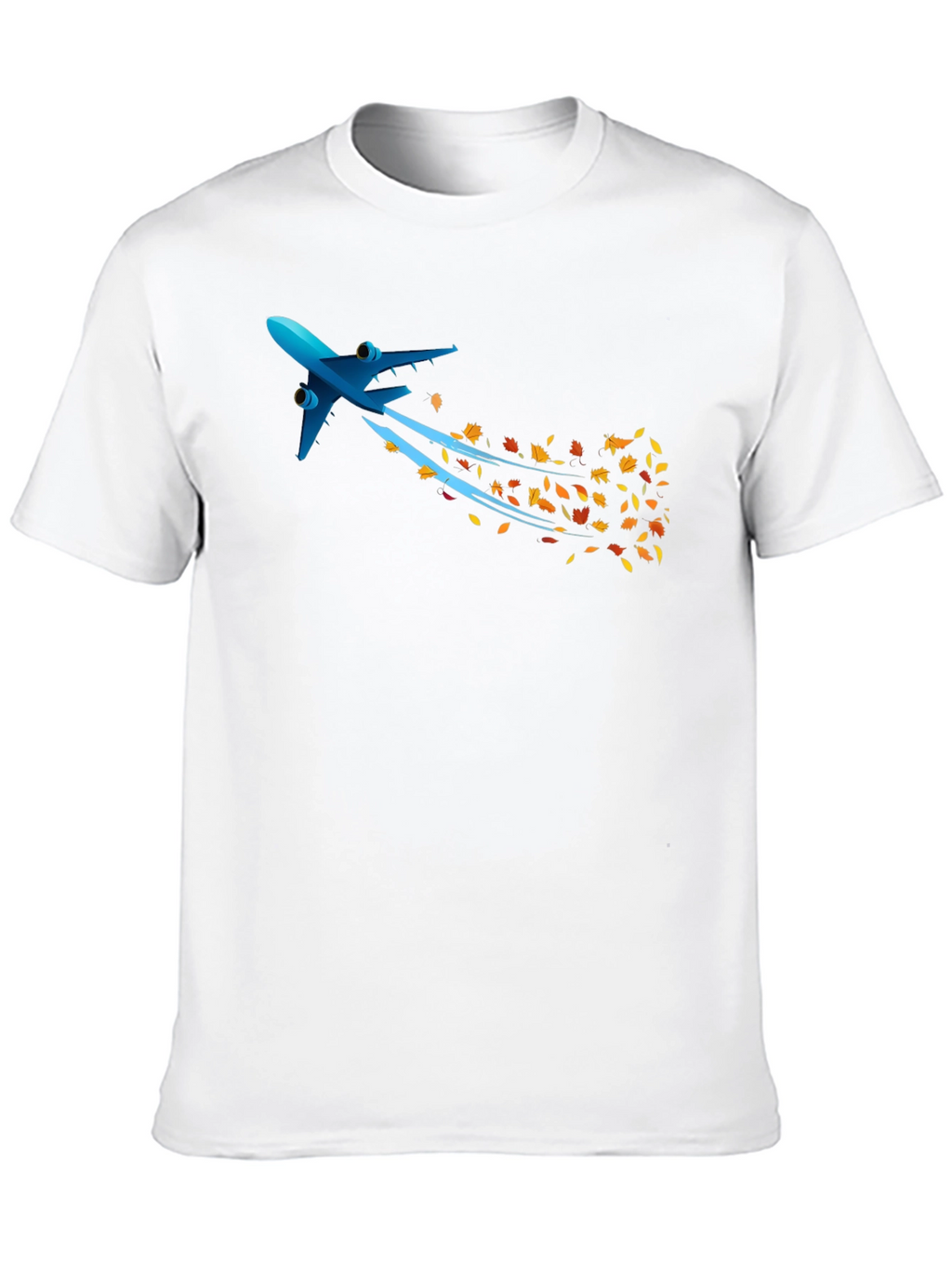 Airplane & Autumn Leaves Graphic Black T-Shirt