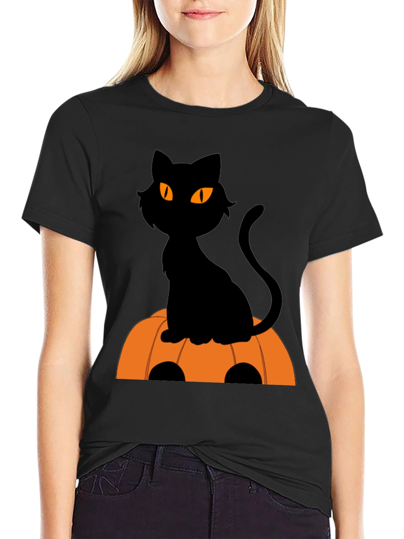 Halloween Black Cat Pumpkin T-Shirt