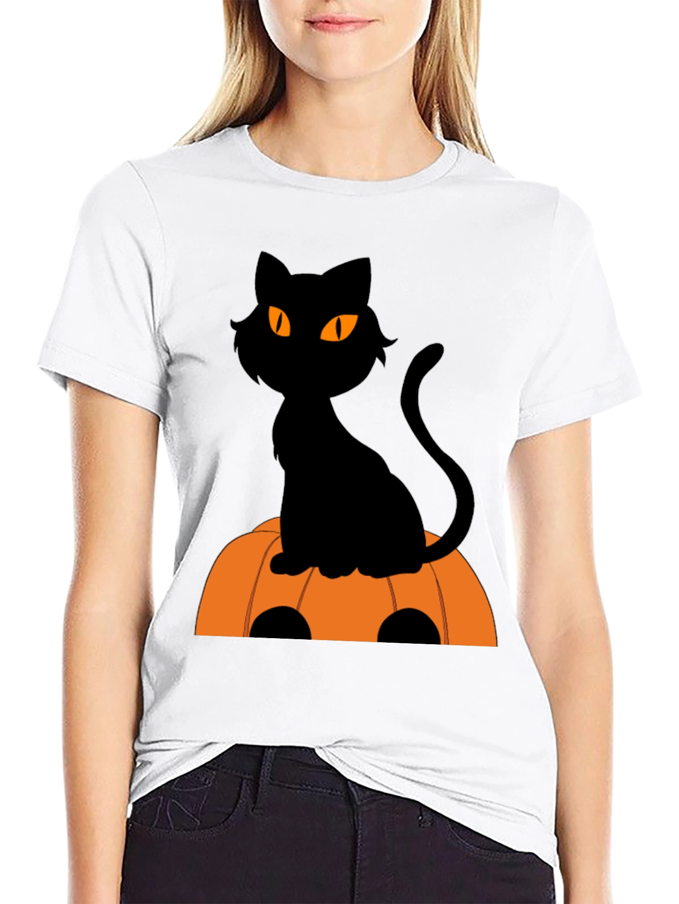 Halloween Black Cat Pumpkin T-Shirt