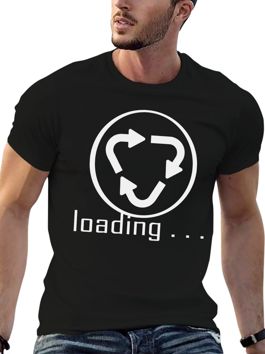 Loading Recycle Symbol Graphic Tee - Black Cotton T-Shirt