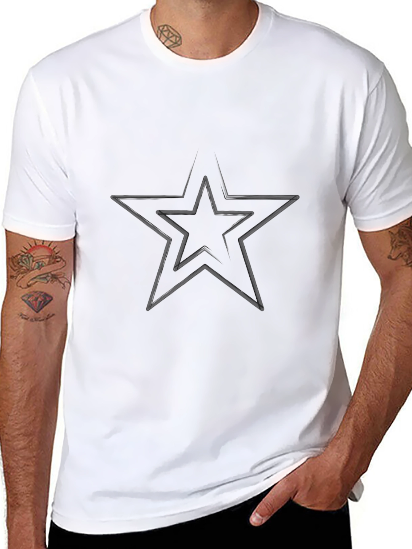 Mens Black Star Graphic Tee - Casual Comfort