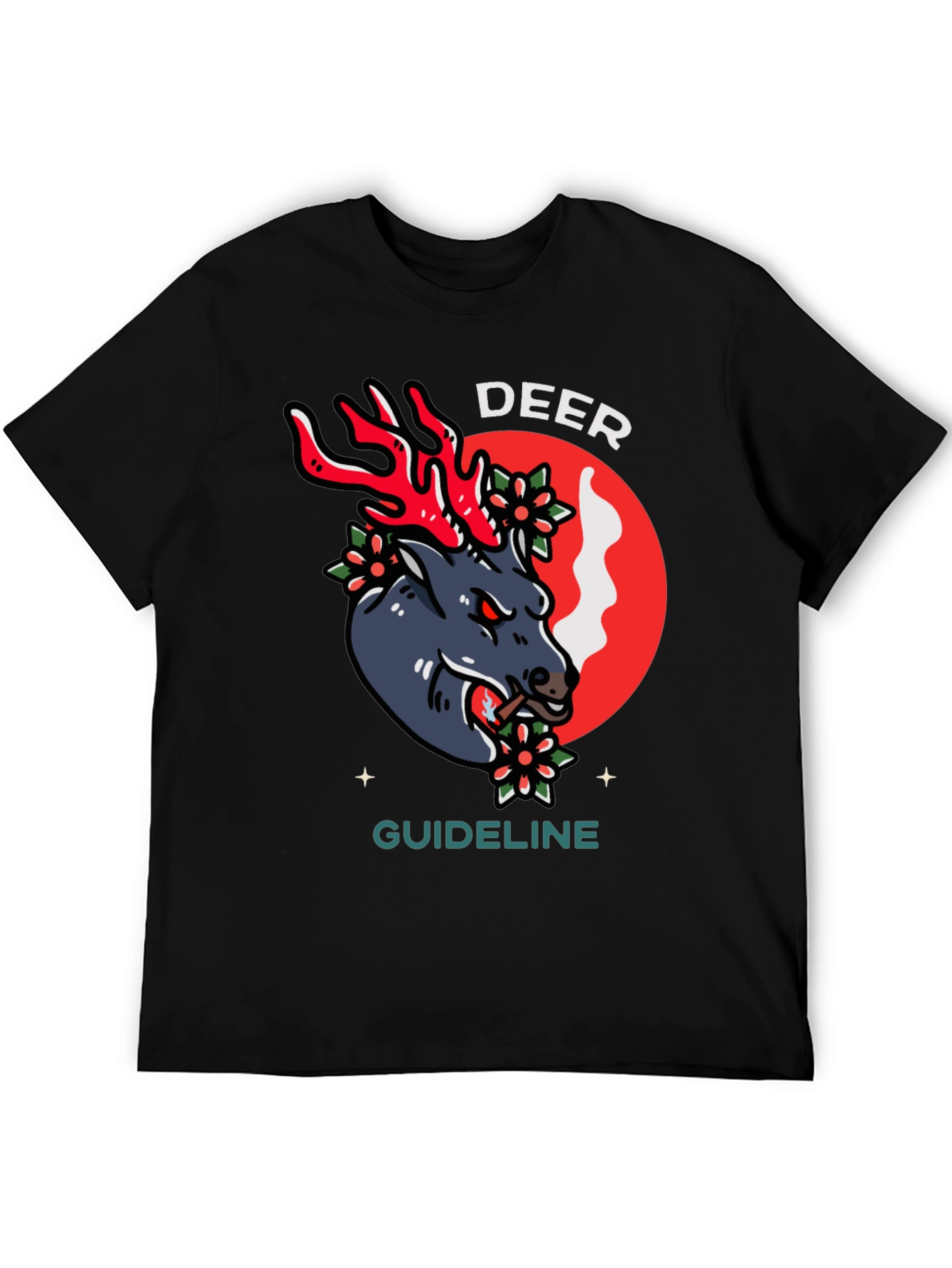 Deer Guideline Graphic Tee - Black Cotton T-Shirt
