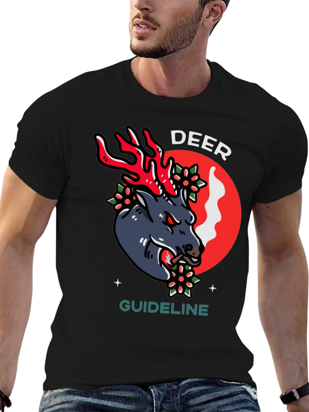 Deer Guideline Graphic Tee - Black Cotton T-Shirt