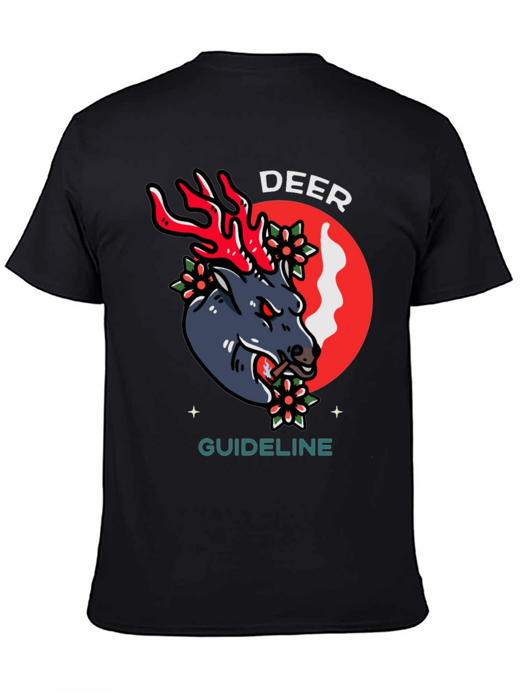 Deer Guideline Graphic Tee - Black Cotton T-Shirt