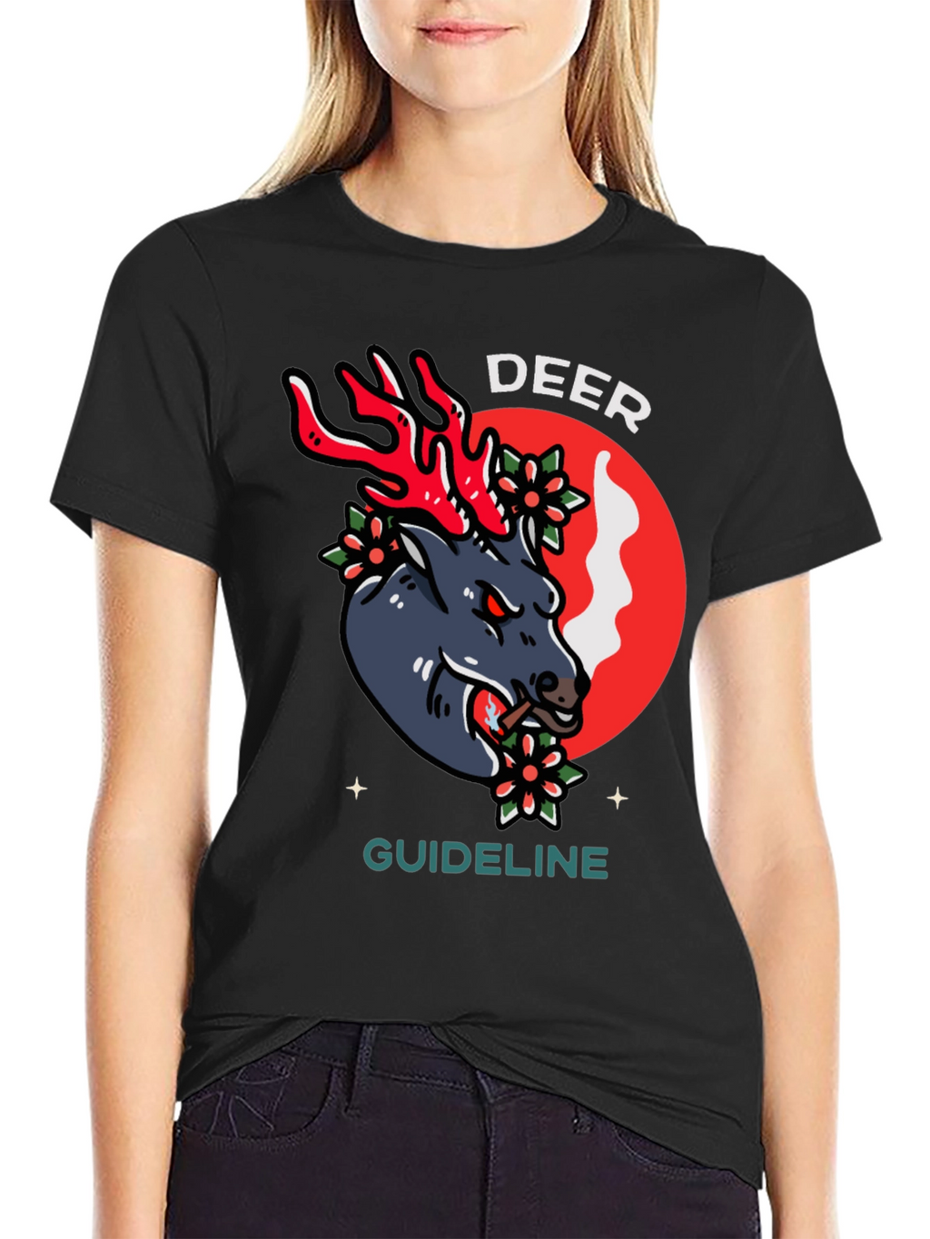Deer Guideline Graphic Tee - Black Cotton T-Shirt