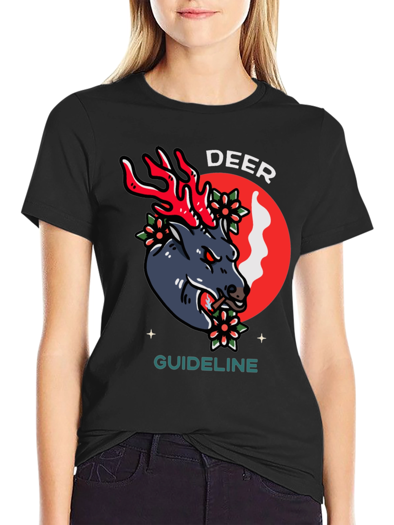 Deer Guideline Graphic Tee - Black Cotton T-Shirt