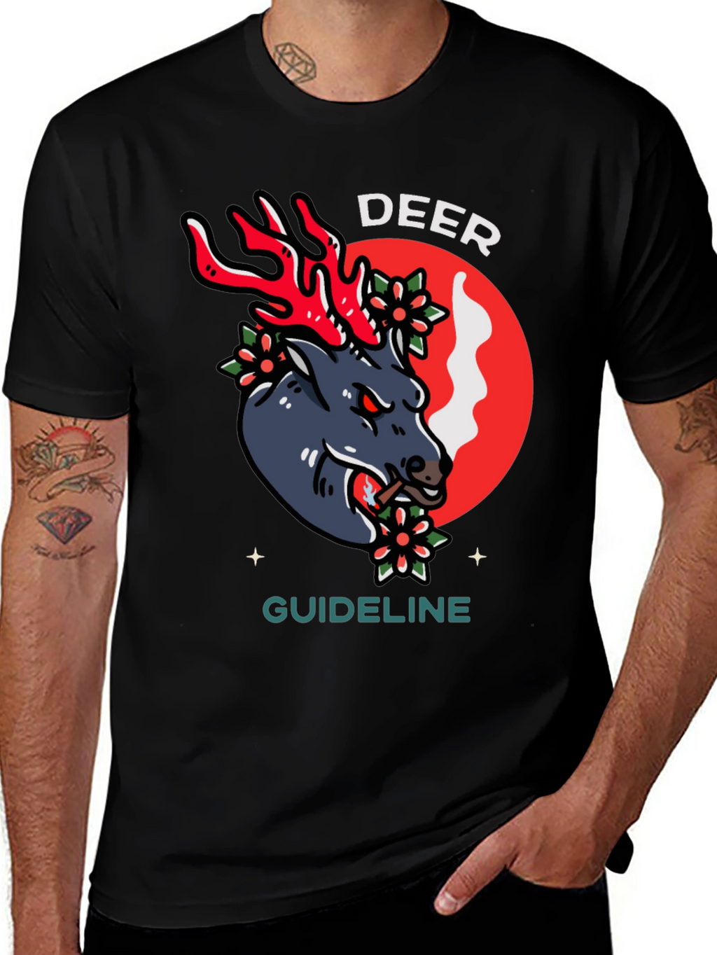 Deer Guideline Graphic Tee - Black Cotton T-Shirt