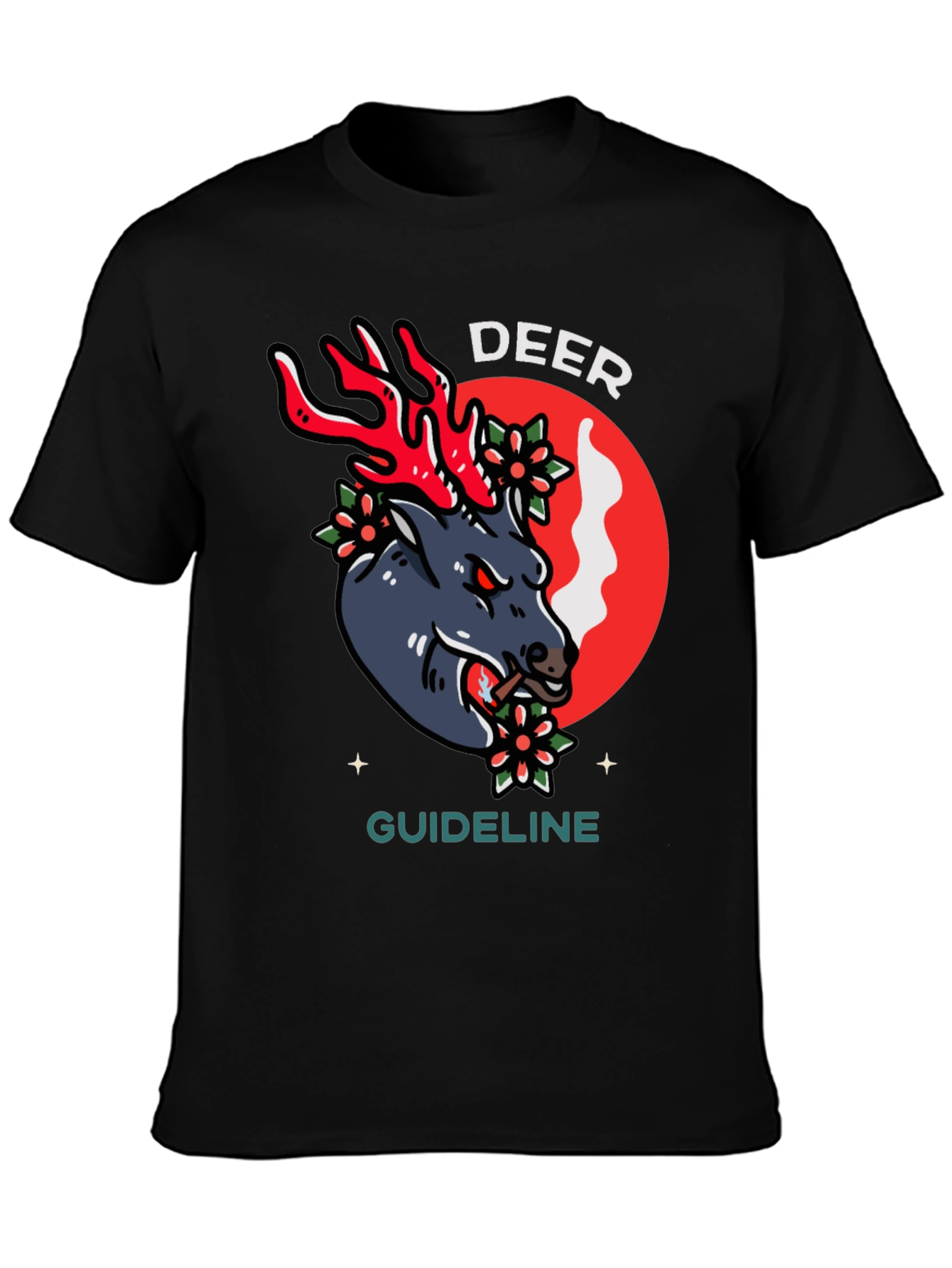Deer Guideline Graphic Tee - Black Cotton T-Shirt