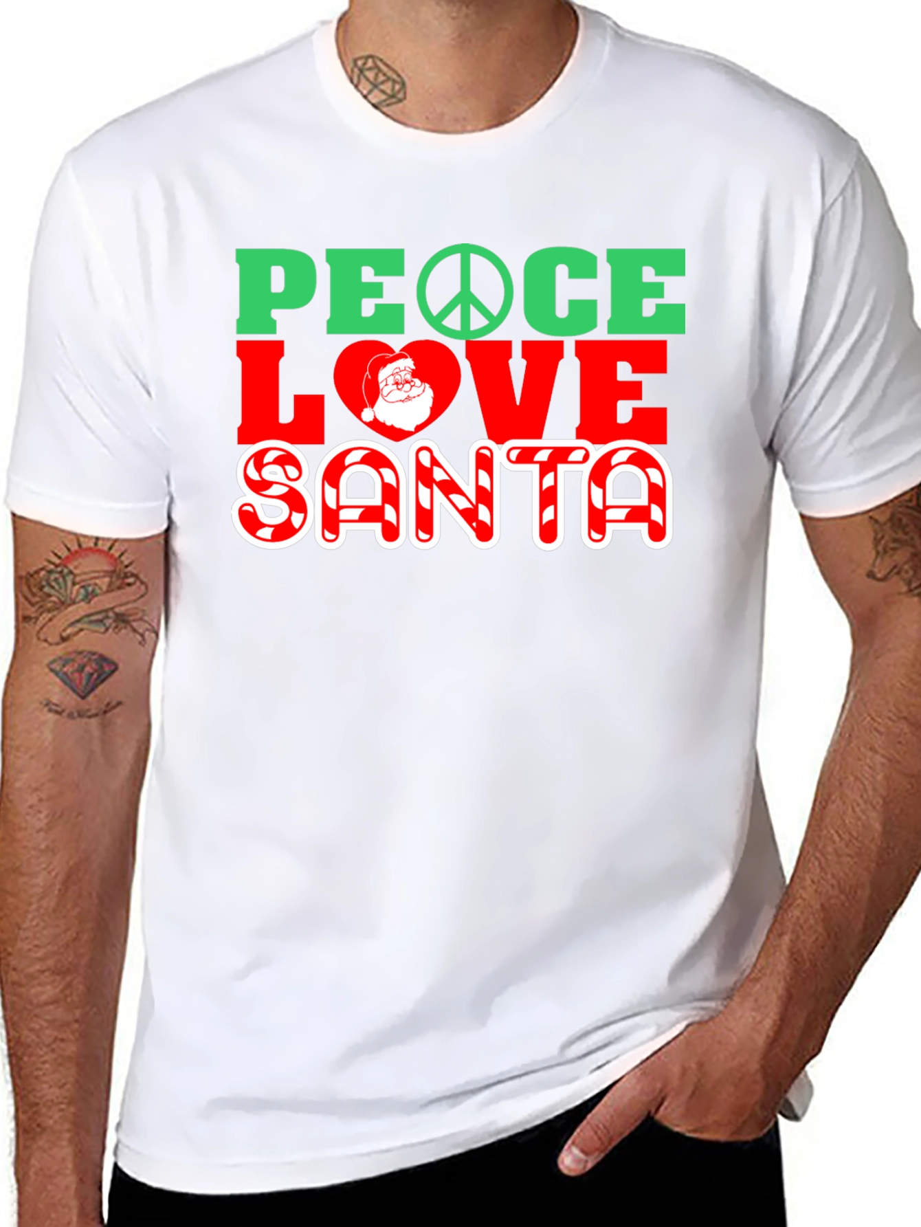 Peace Love Santa Christmas Graphic T-Shirt