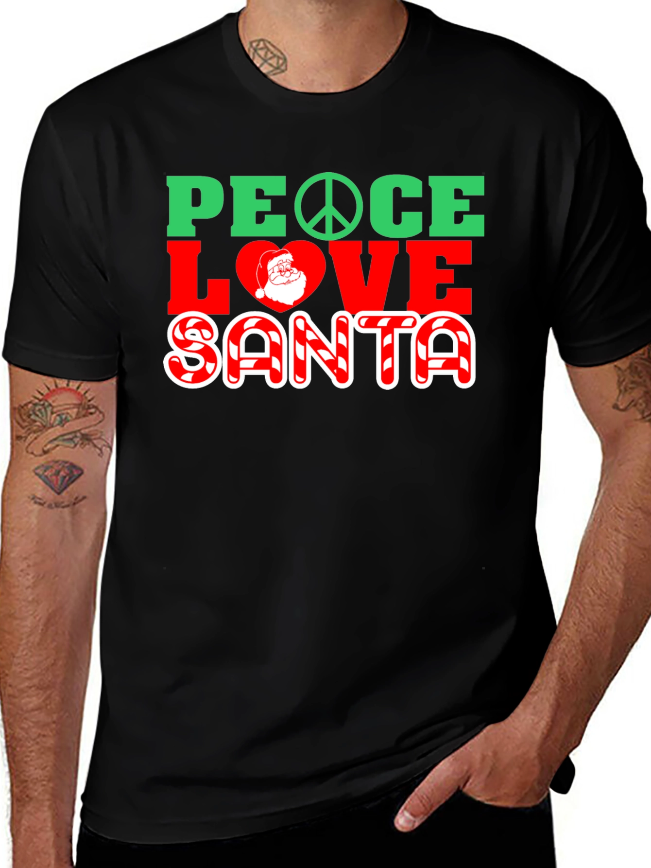 Peace Love Santa Christmas Graphic T-Shirt