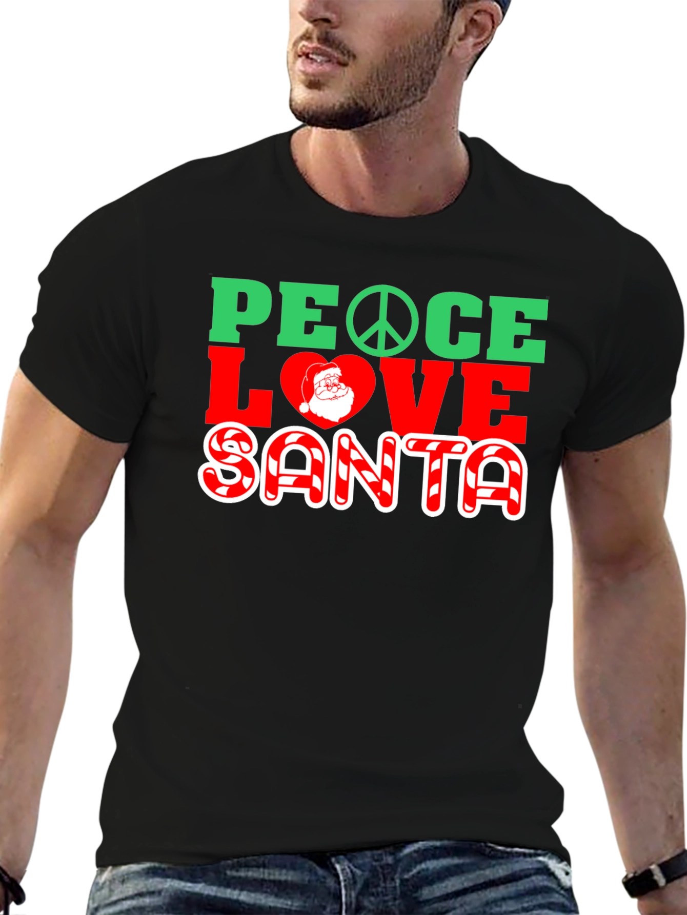 Peace Love Santa Christmas Graphic T-Shirt