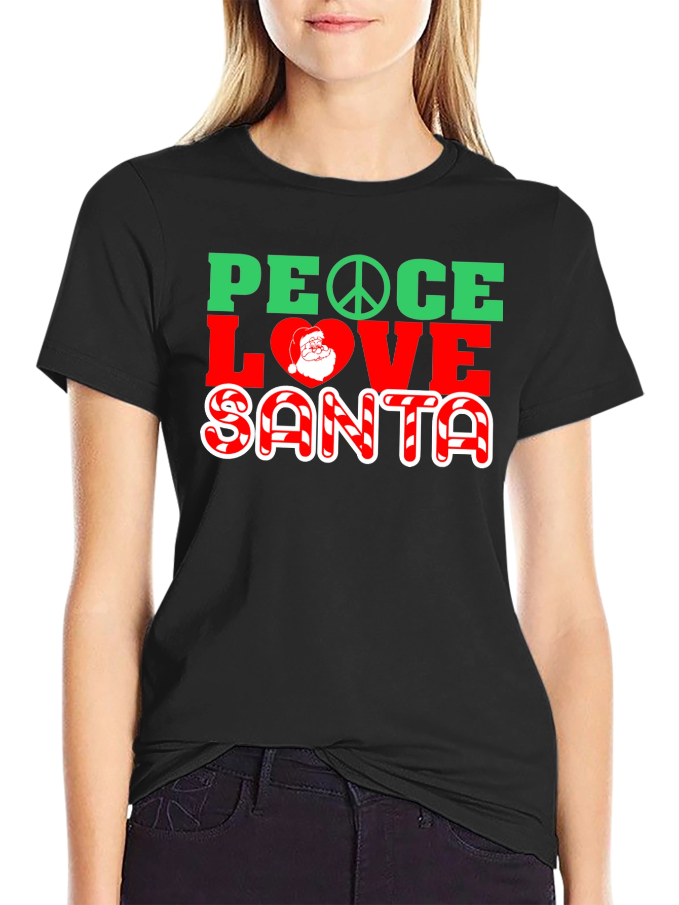 Peace Love Santa Christmas Graphic T-Shirt