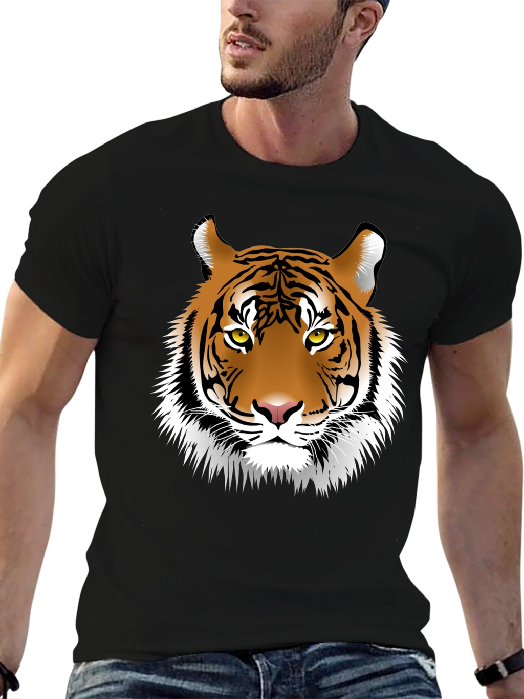 Tiger Graphic Print Black Mens T-Shirt