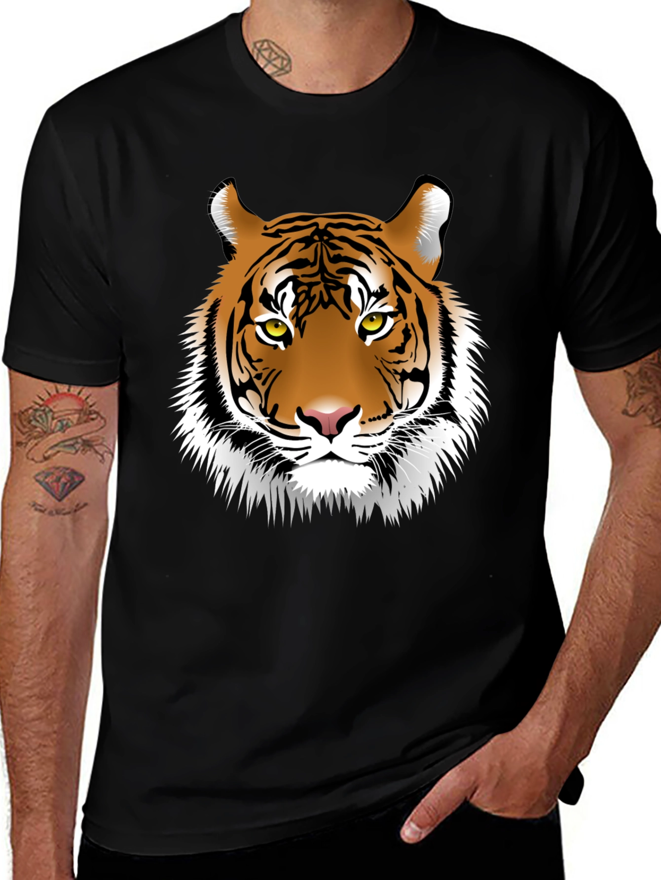 Tiger Graphic Print Black Mens T-Shirt