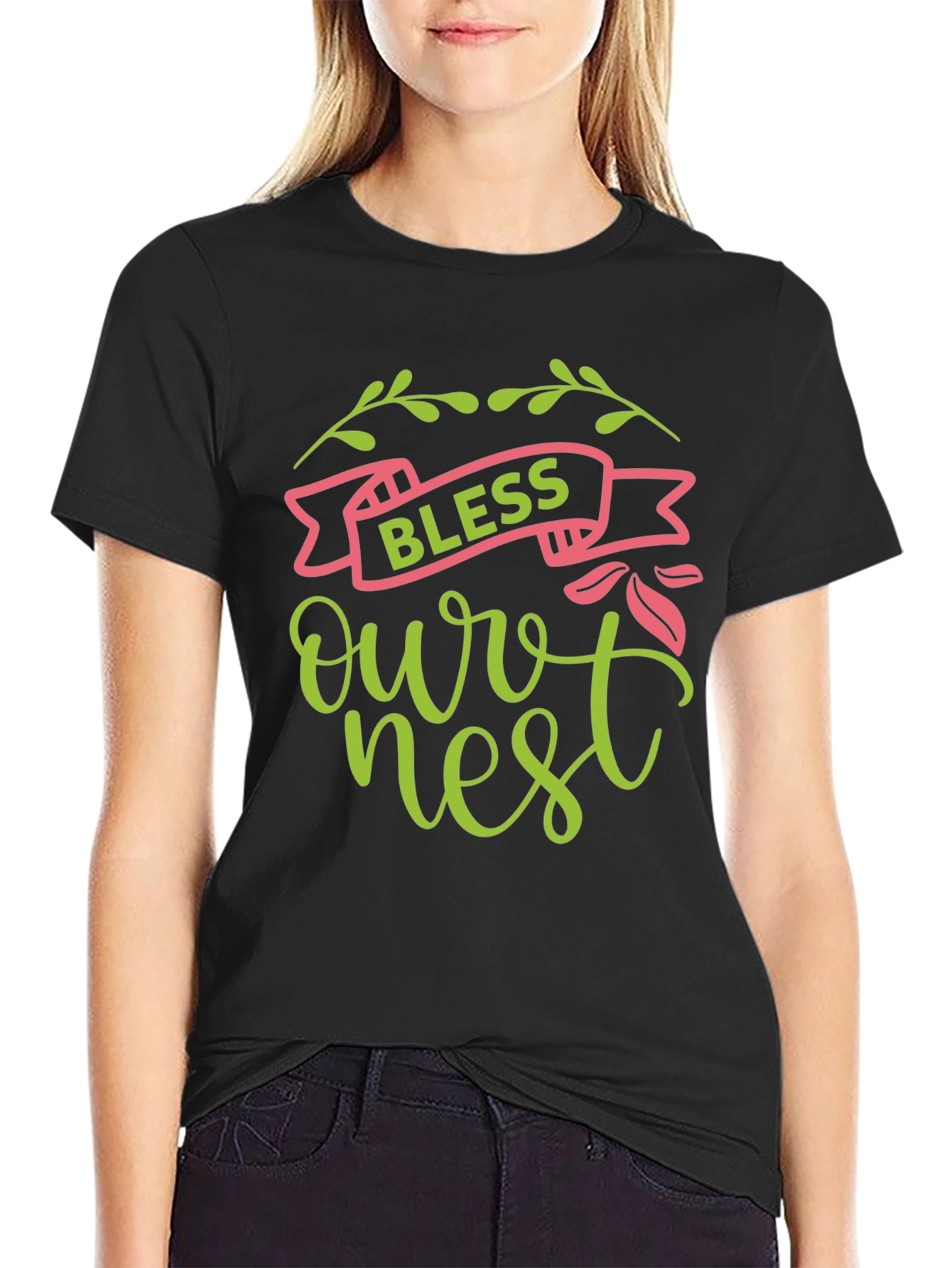 Bless Our Nest Graphic Tee - Black