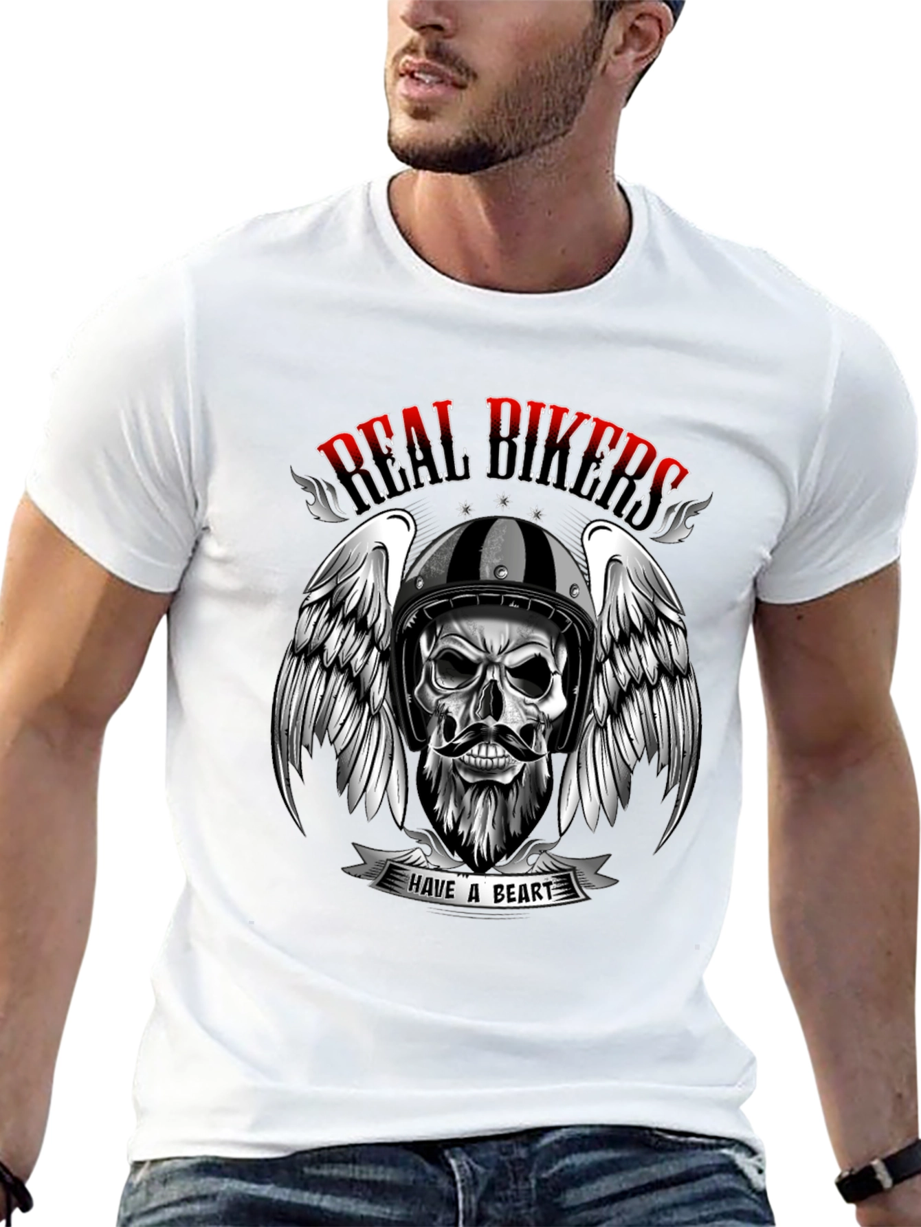 Real Bikers Skull Graphic T-Shirt
